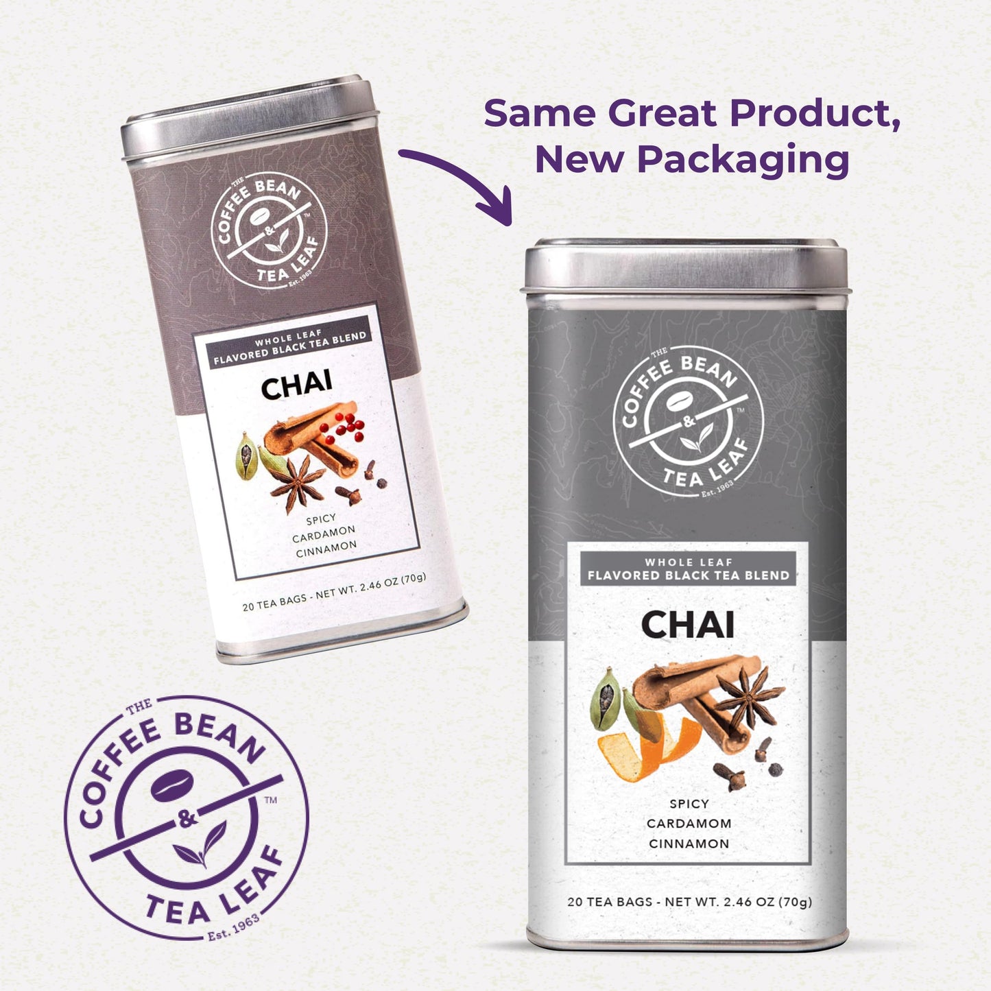 The Coffee Bean & Tea Leaf, Chai Black Tea, Whole Leaf Tea Bags with Tin, 20ct