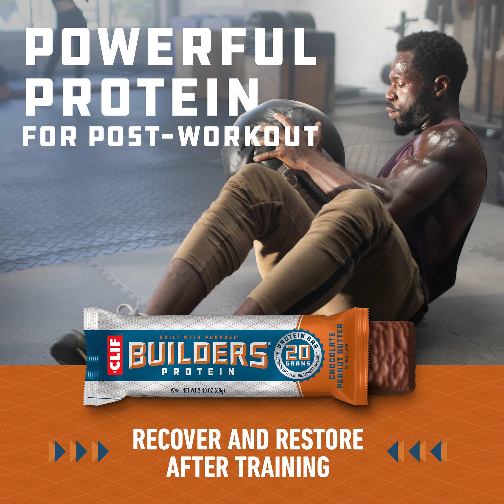 CLIF BUILDERS Protein Bar - Chocolate Peanut Butter Flavor - 20g Plant Based Protein - Gluten Free - Non-GMO - Low Glycemic - No Artificial Sweeteners