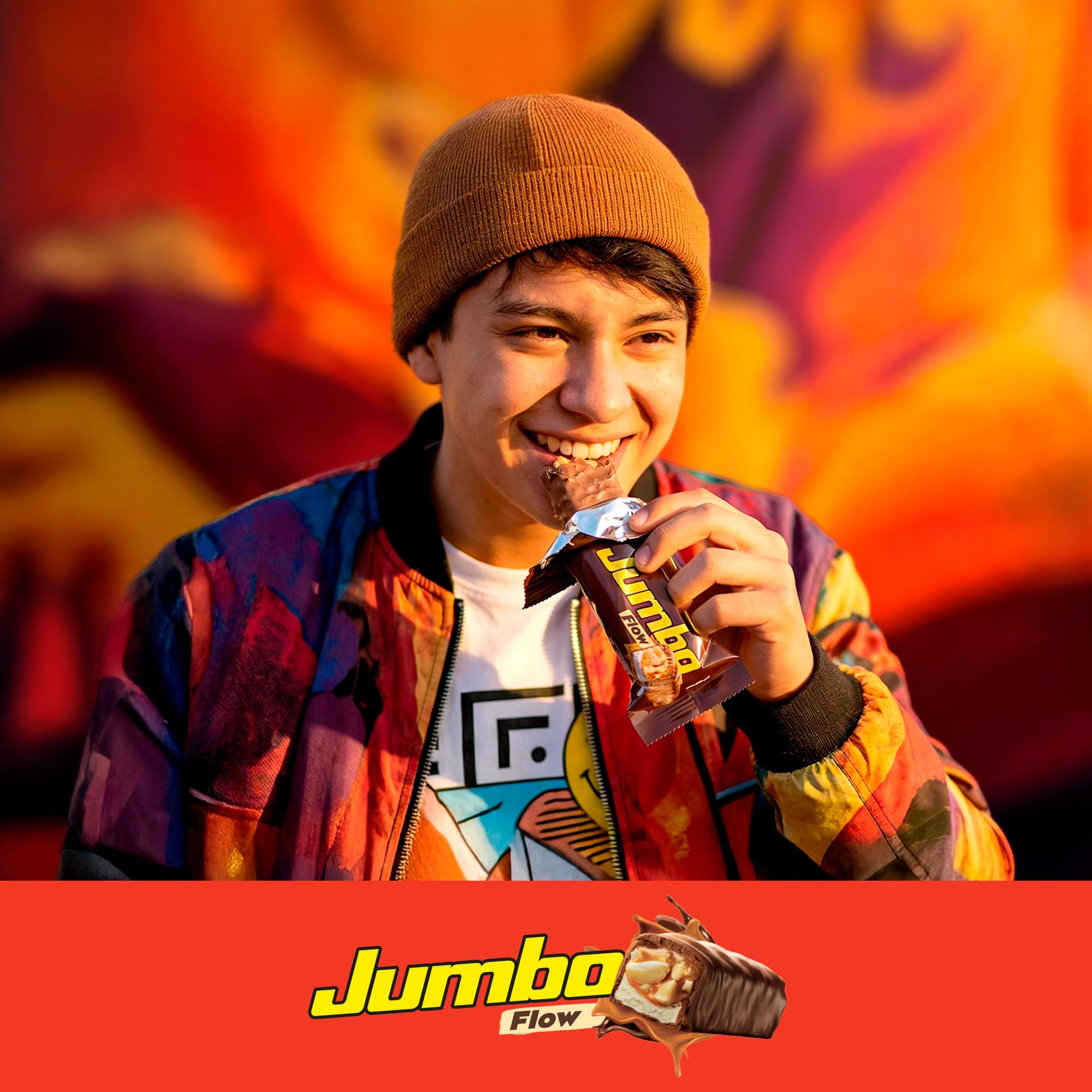 Jumbo Flow Chocolate Caramel Bar, Soft Chocolate & Crispy Peanut, 12 Individual Bars, 20.3 oz