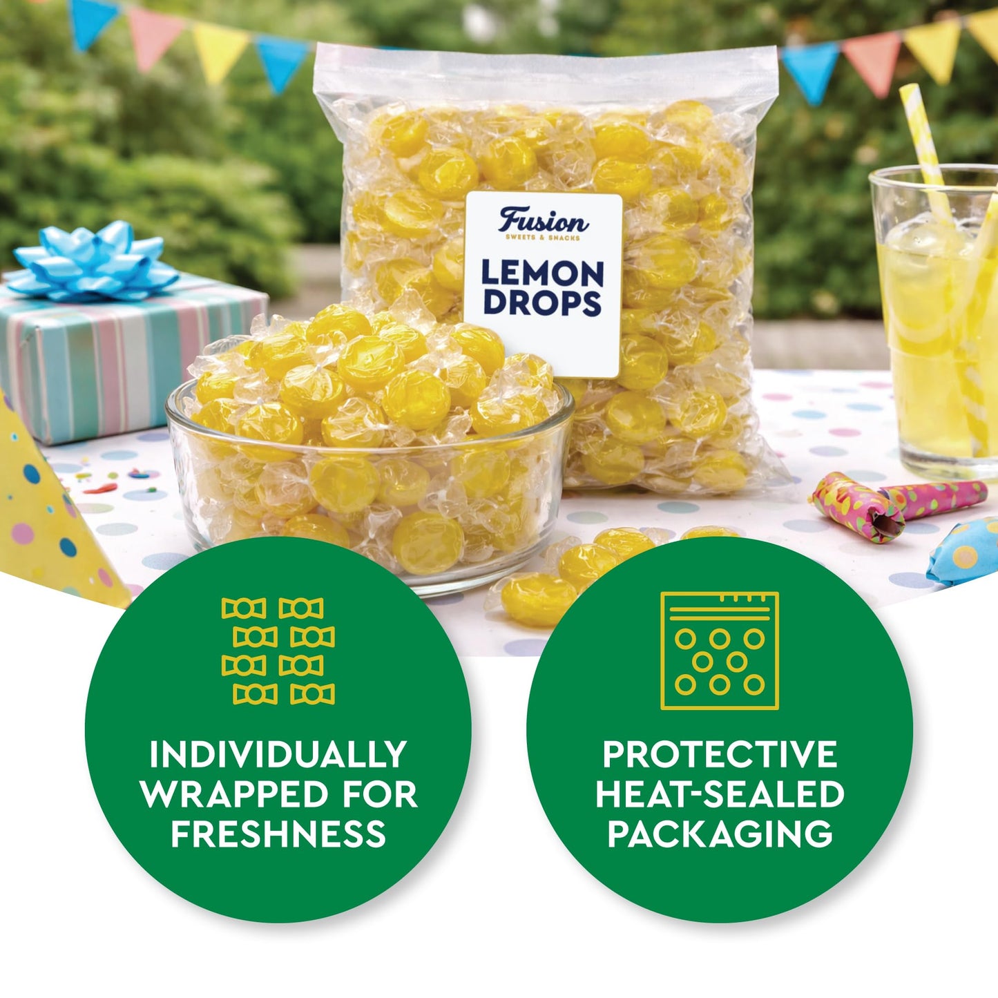 Lemon Drops Hard Candy Old Fashioned 1 Pound Bulk Bag, Individually Wrapped Classic Lemon Candy, Tart Citrus Flavor, Traditional Yellow Hard Sweets