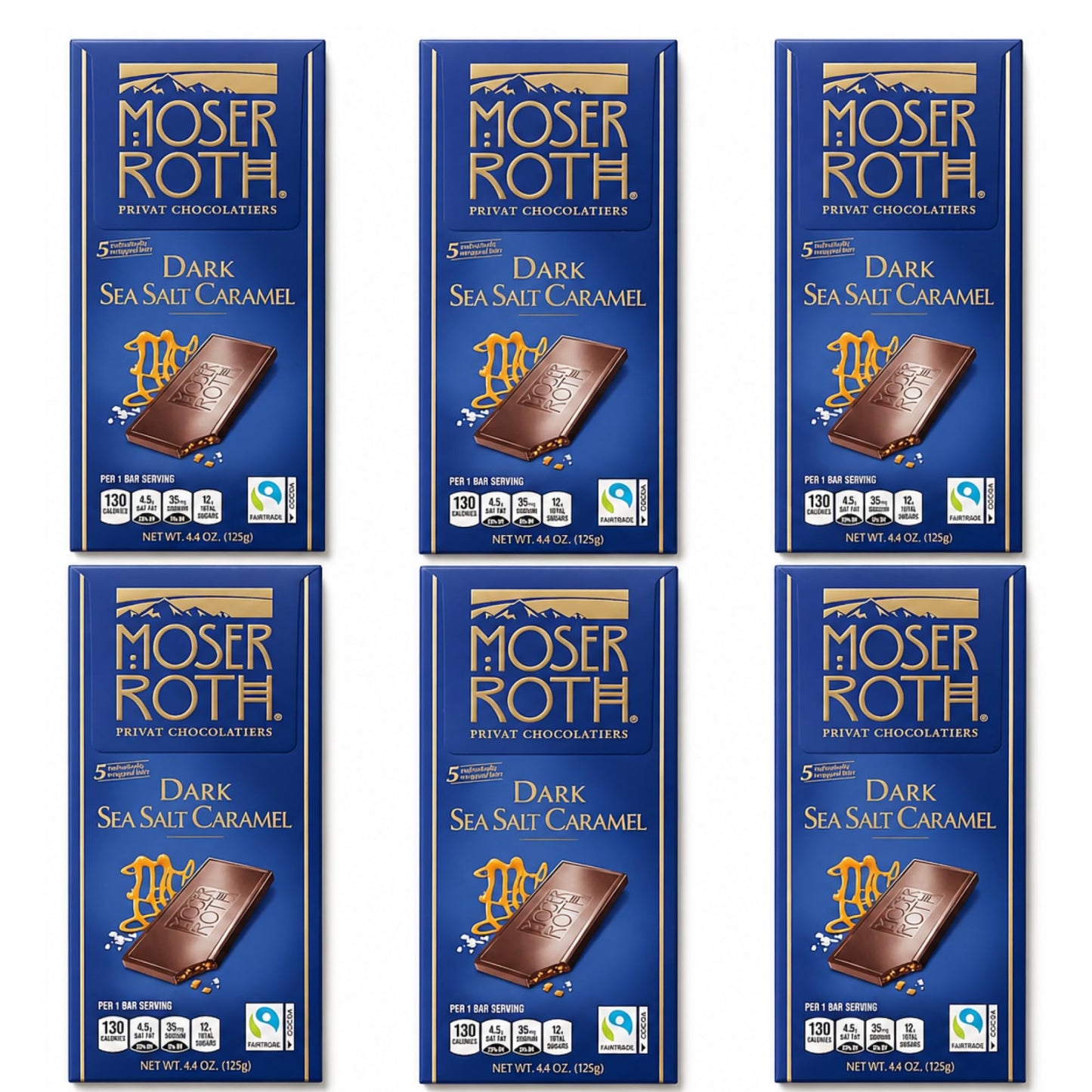 MOSER ROTH German Dark/Sea Salt/Caramel Chocolate Bars (6 Pack)