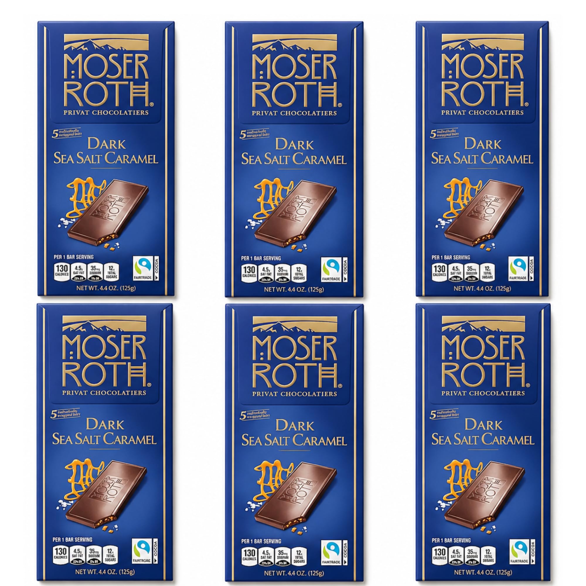 MOSER ROTH German Dark/Sea Salt/Caramel Chocolate Bars (6 Pack)