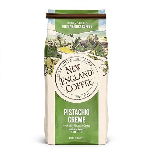 New England Coffee Pistachio Creme Medium Roast Ground Coffee, 11oz Bag (Pack of 1)
