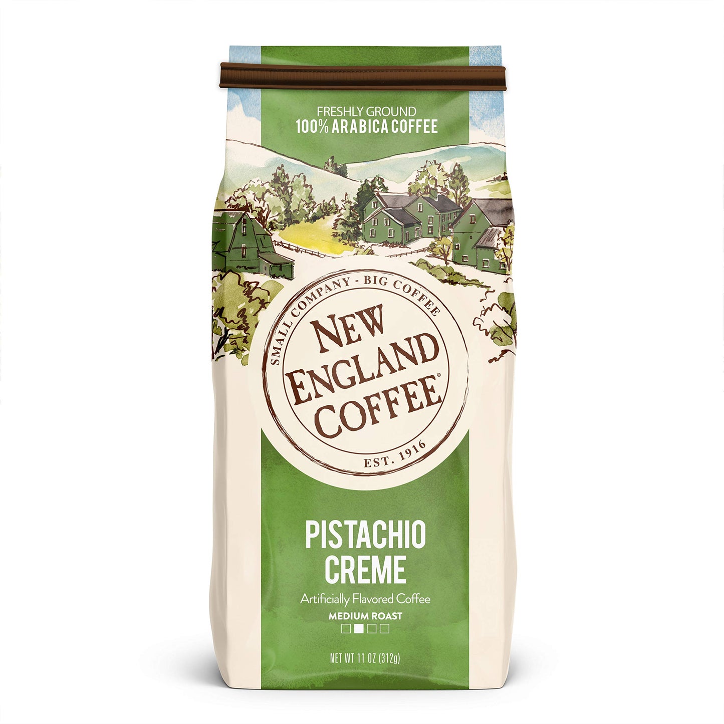 New England Coffee Pistachio Creme Medium Roast Ground Coffee, 11oz Bag (Pack of 1)