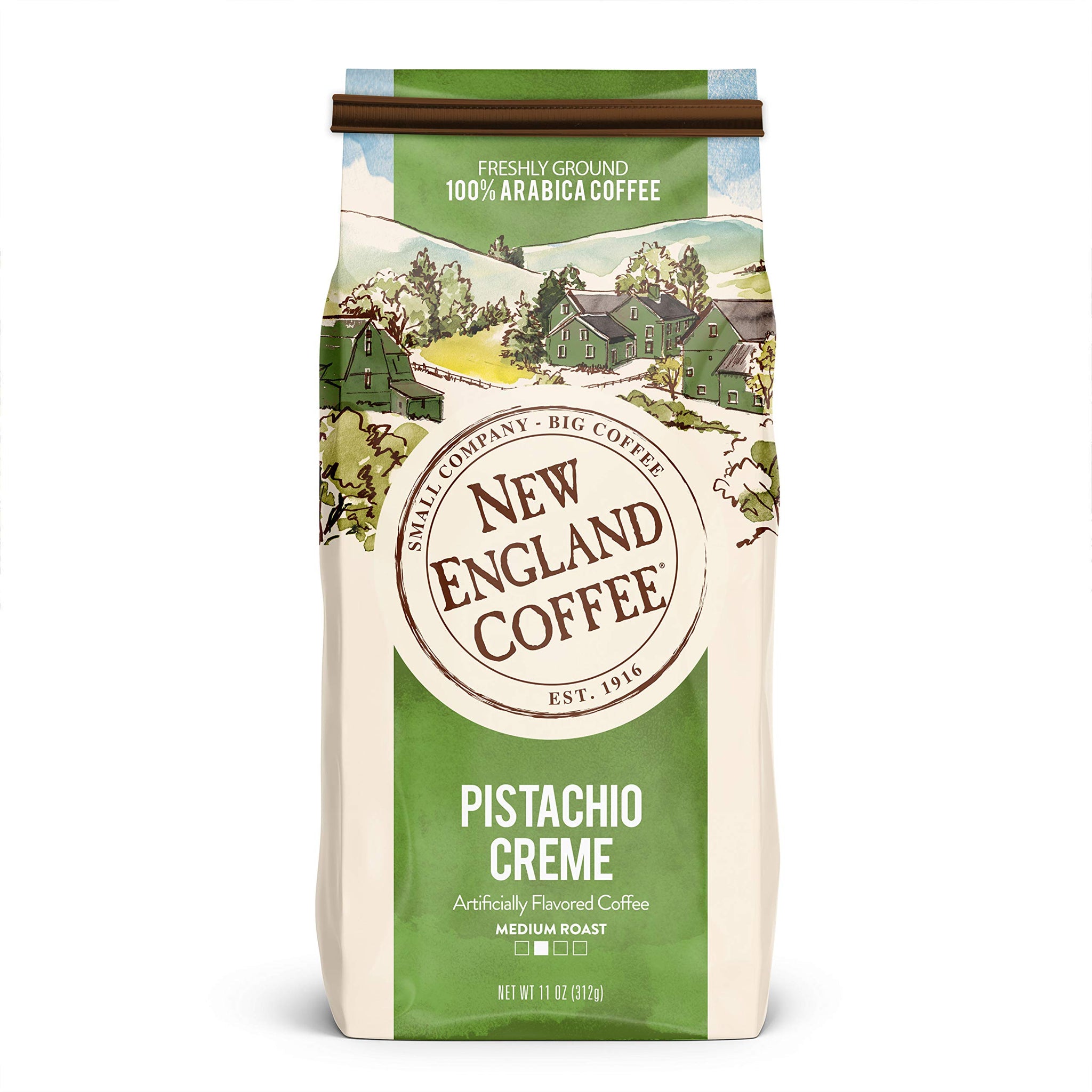 New England Coffee Pistachio Creme Medium Roast Ground Coffee, 11oz Bag (Pack of 1)