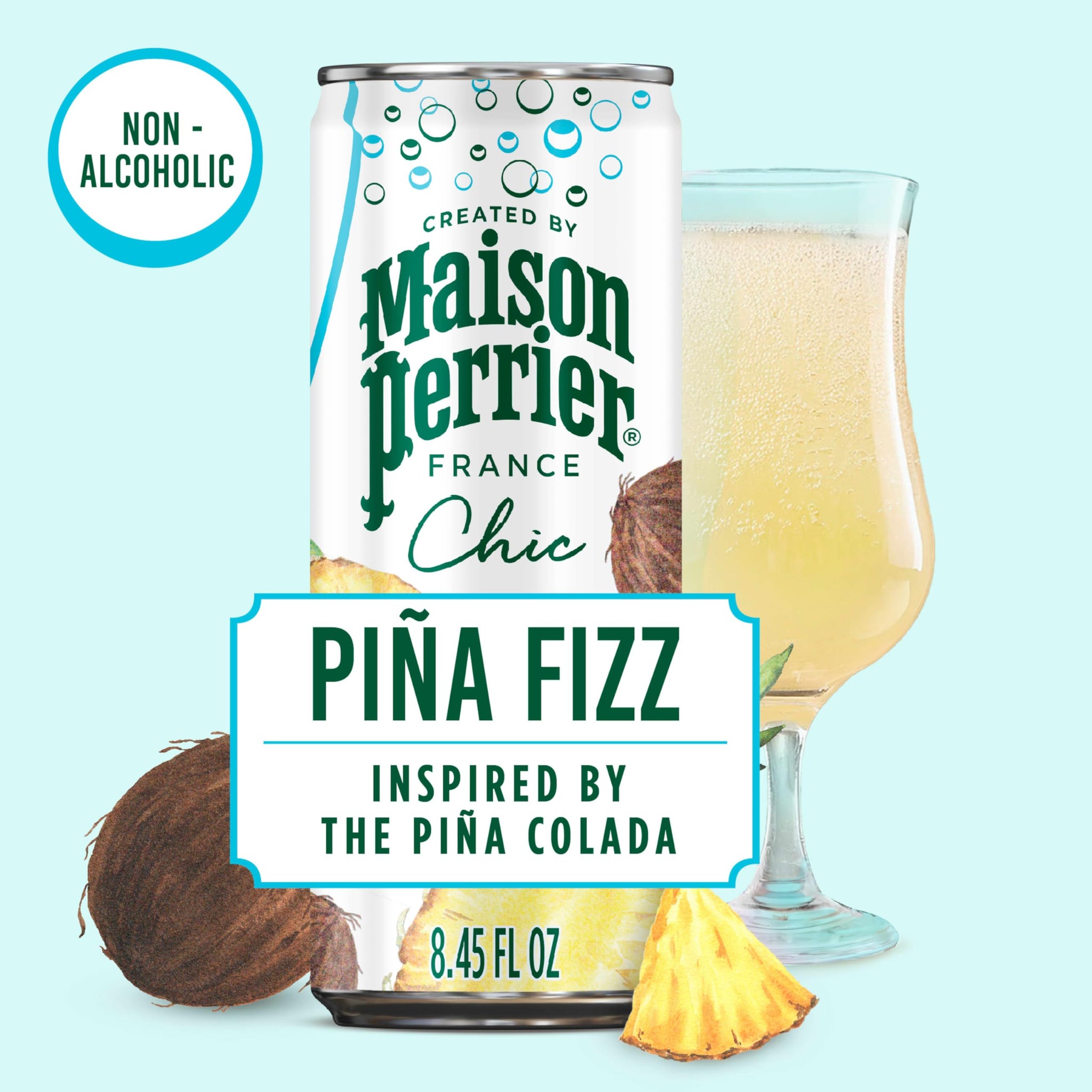 Maison Perrier Chic Pina Fizz, Pineapple and Coconut Flavored Sparkling Beverage, Mocktail, 4PK