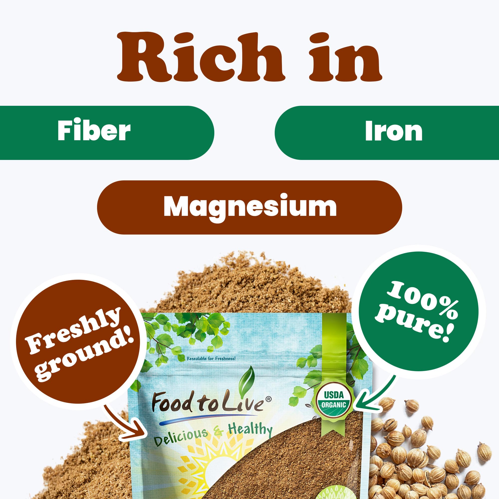 Food to Live Organic Coriander Powder, 12 Pounds - Freshly Ground, Pure, Natural Spice for Cooking, Baking and Seasoning, Non-GMO, Vegan, Kosher, Bulk