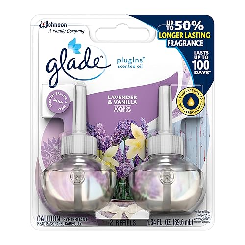 Glade PlugIns Refills Air Freshener, Scented and Essential Oils for Home and Bathroom, Lavender & Vanilla, 1.34 Oz, 2 Count (Pack of 3)