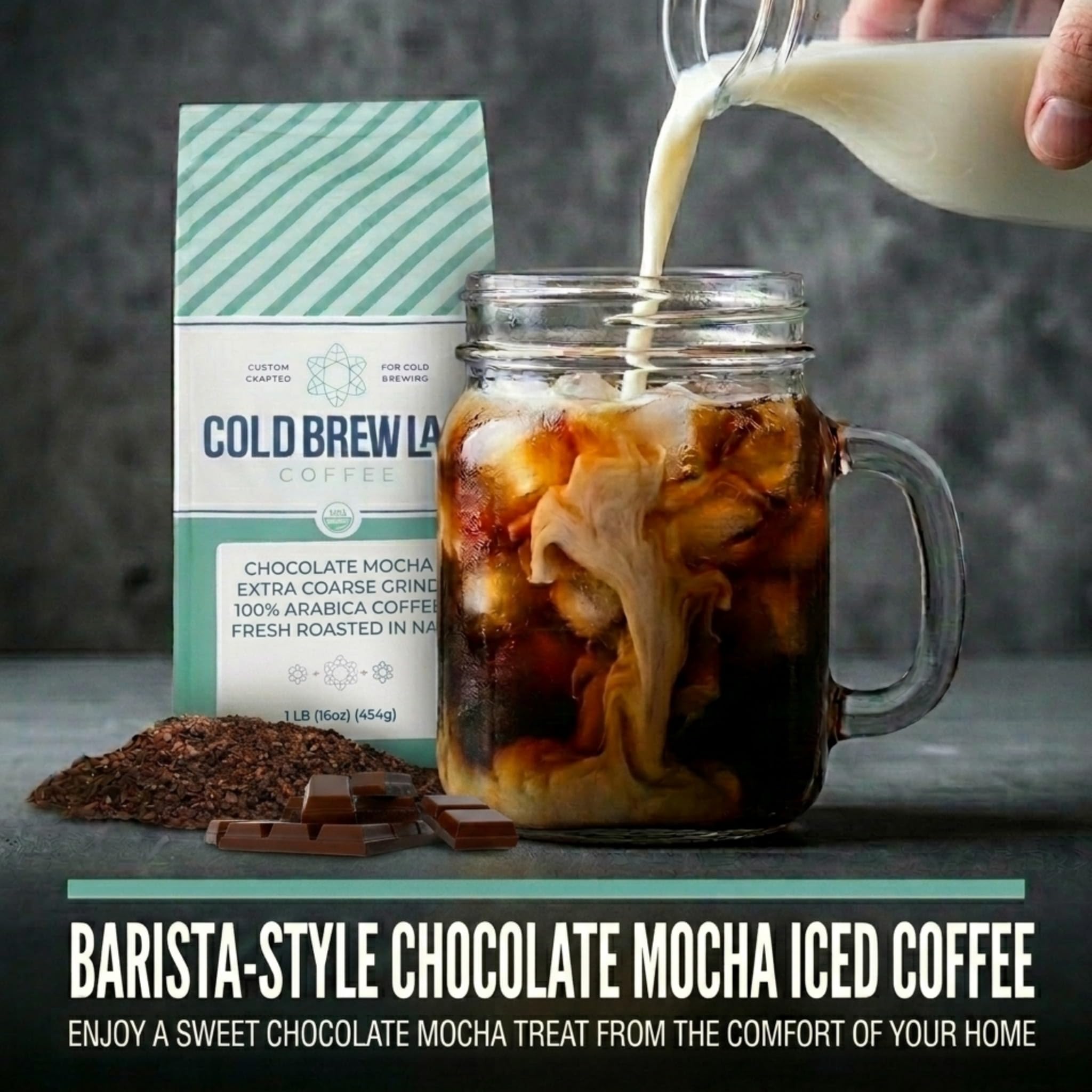 Cold Brew Organic Coarse Ground Flavored Coffee, Chocolate Mocha Flavor, Dark Roast, Colombian Supremo, Coarse Grind for Cold Brew Coffee & French