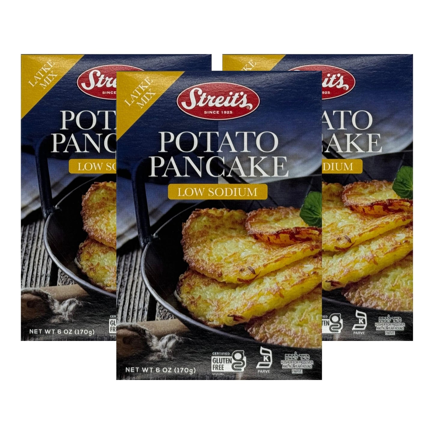 Streit's Low Sodium Potato Pancake Mix - Kosher Certified, Suitable for Passover, Gluten Free, No MSG Added, Just Add Water, Vegan-Friendly, Family Owned (6oz, Pack of 3)