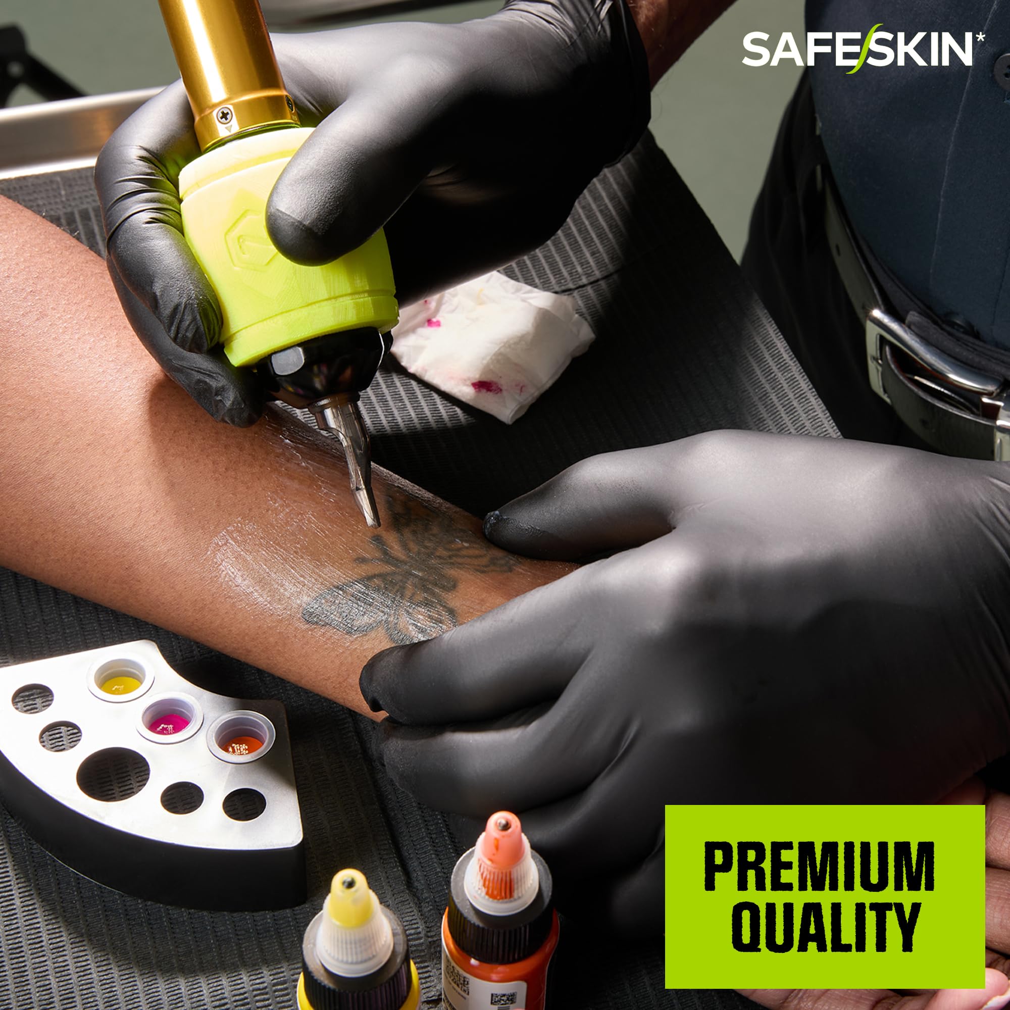 SAFESKIN Black Nitrile Disposable Gloves Powder Free Latex Free Tattoo, Food Prep, Auto Salons, Cleaning, Law Enforcement, 3.5 mil, Size Large, Box