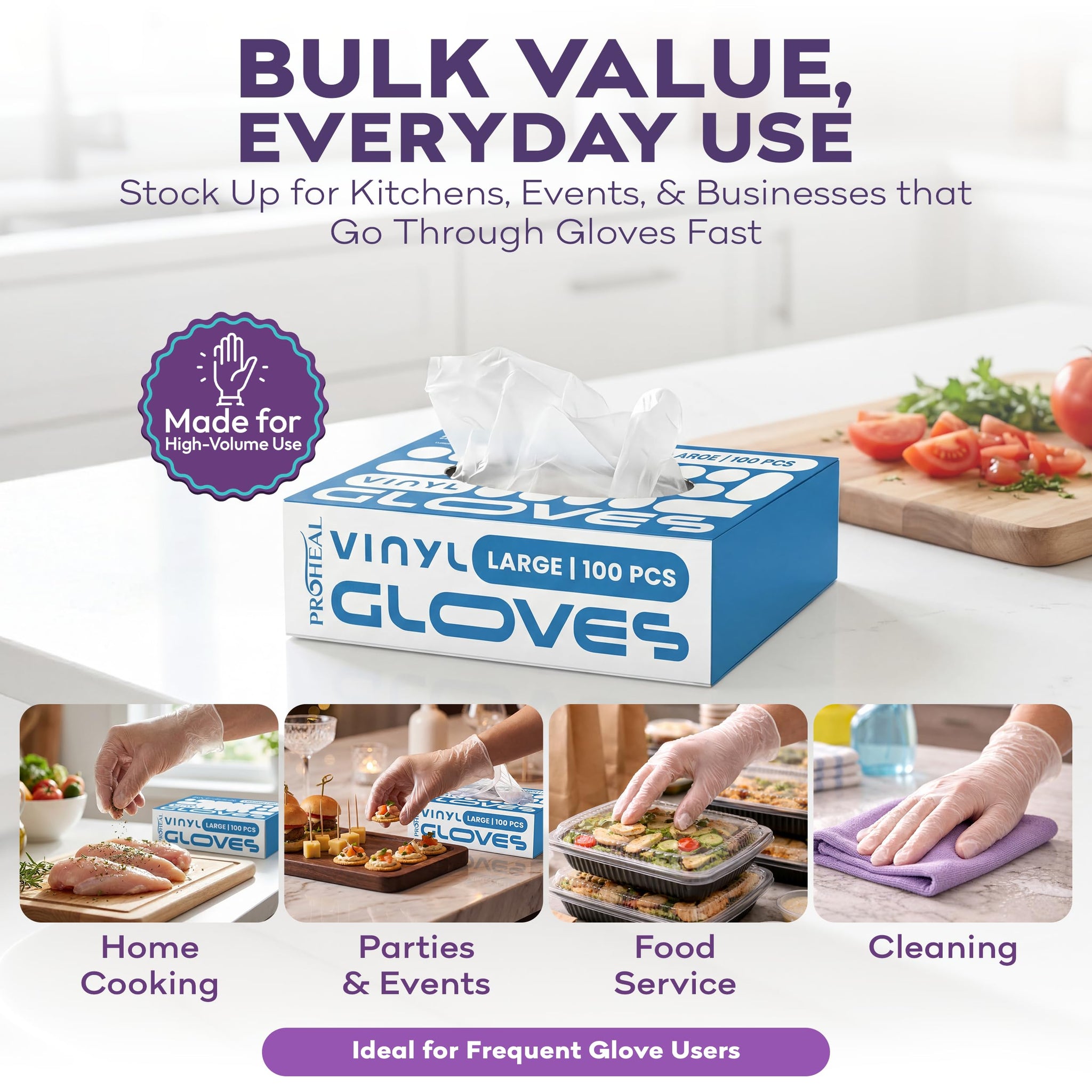 ProHeal Vinyl Disposable Gloves Small - 100 Clear Food Safe Cooking and Household Cleaning Gloves - Powder Free and Latex Free Kitchen Glove for Meal