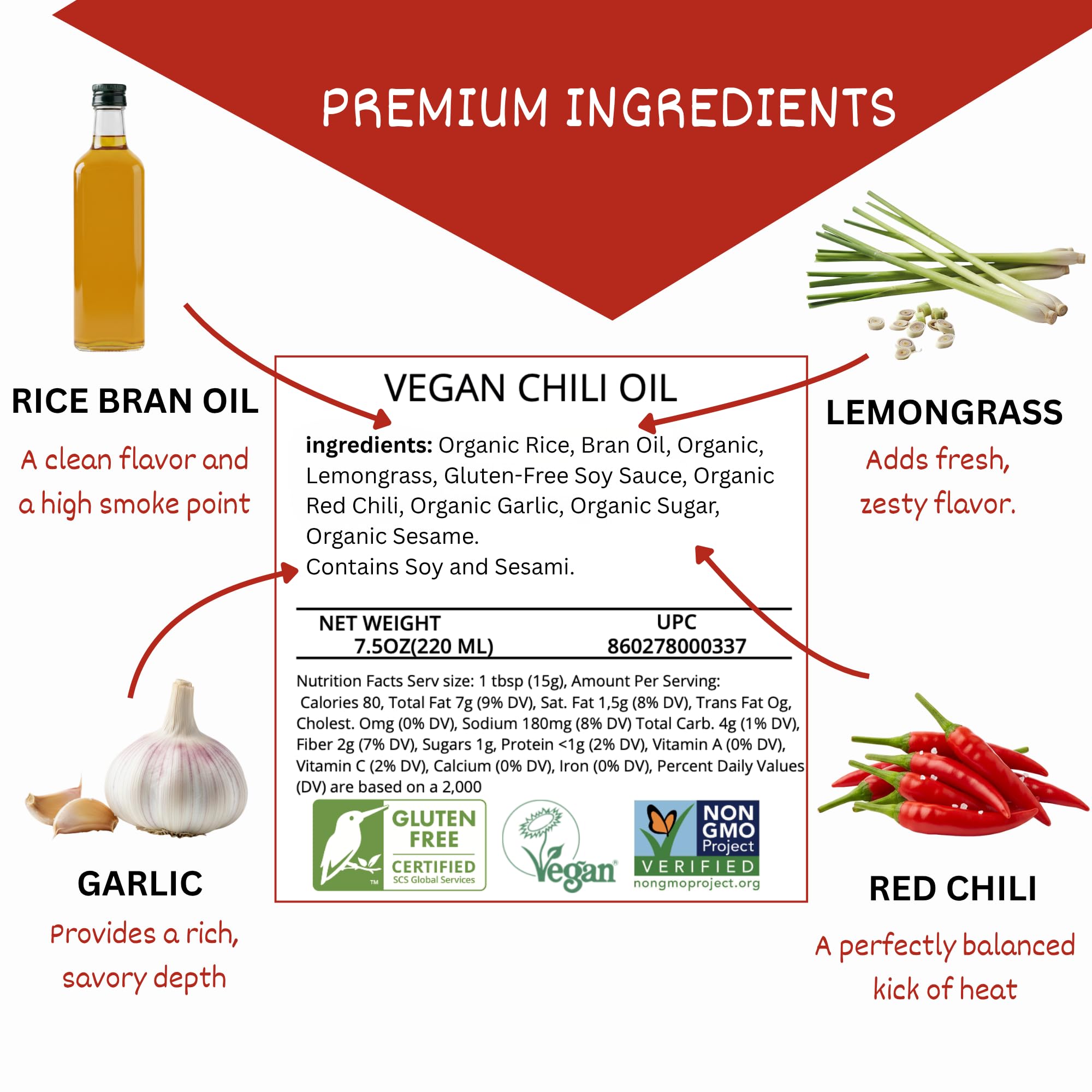24Vegan - Garlic Chili Oil | 100% Vegan, Gluten-Free, No MSG Garlic Chili Crisp Oil | Non-GMO (7.5oz)