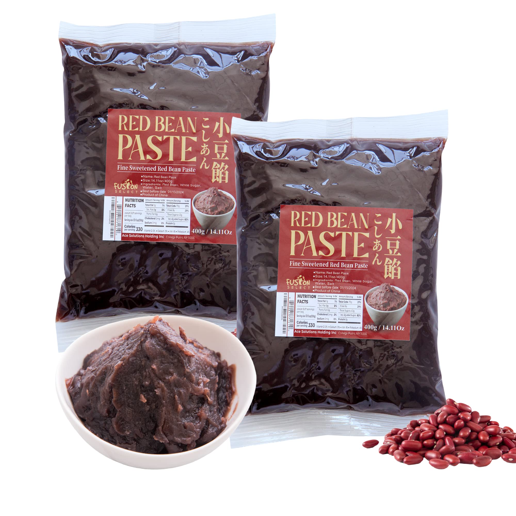 Fusion Select 2 Packs Red Bean Paste - Fine Sweetened Adzuki Bean Paste for Desserts, Buns, Pastry Filling, Mochi - For Chinese, Japanese & Korean