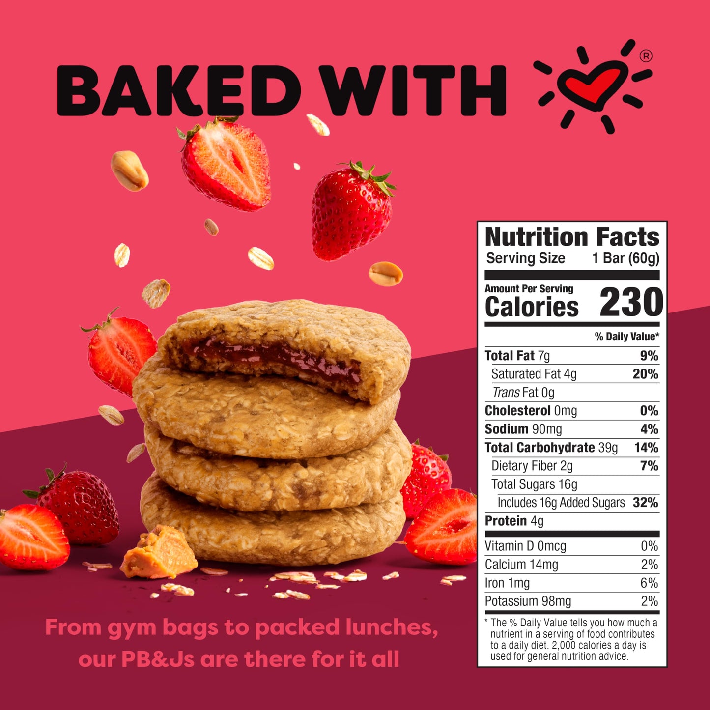 Bobo's Strawberry PB&J Oat Snacks, Simple Ingredients, Whole Grain Oats, Plant Based, Non-GMO, Gluten Free Breakfast Bars, Healthy Snacks for Adults
