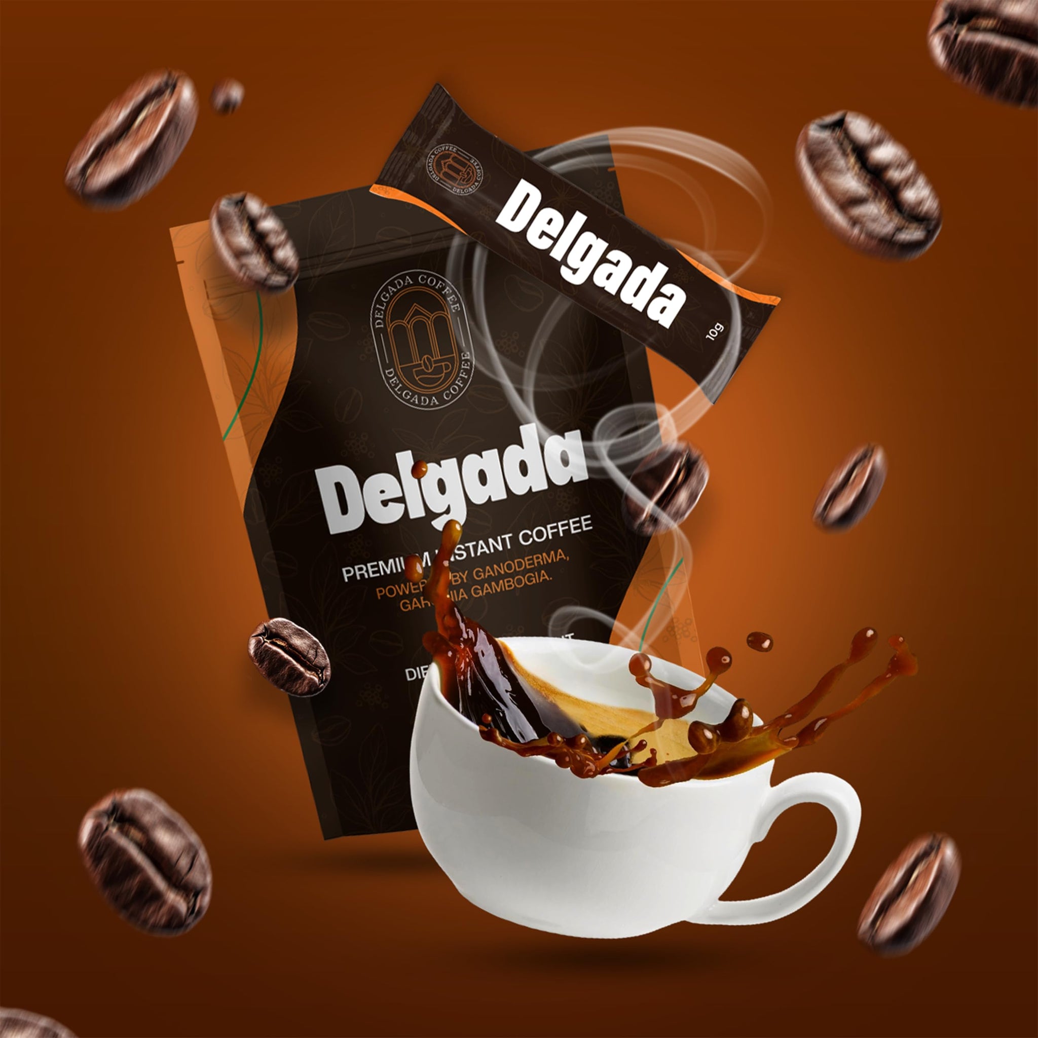 Delgada Instant Coffee - Premium Ganoderma, Rich Bold Taste - Healthy Mushroom Insant Coffee 25 Sachets