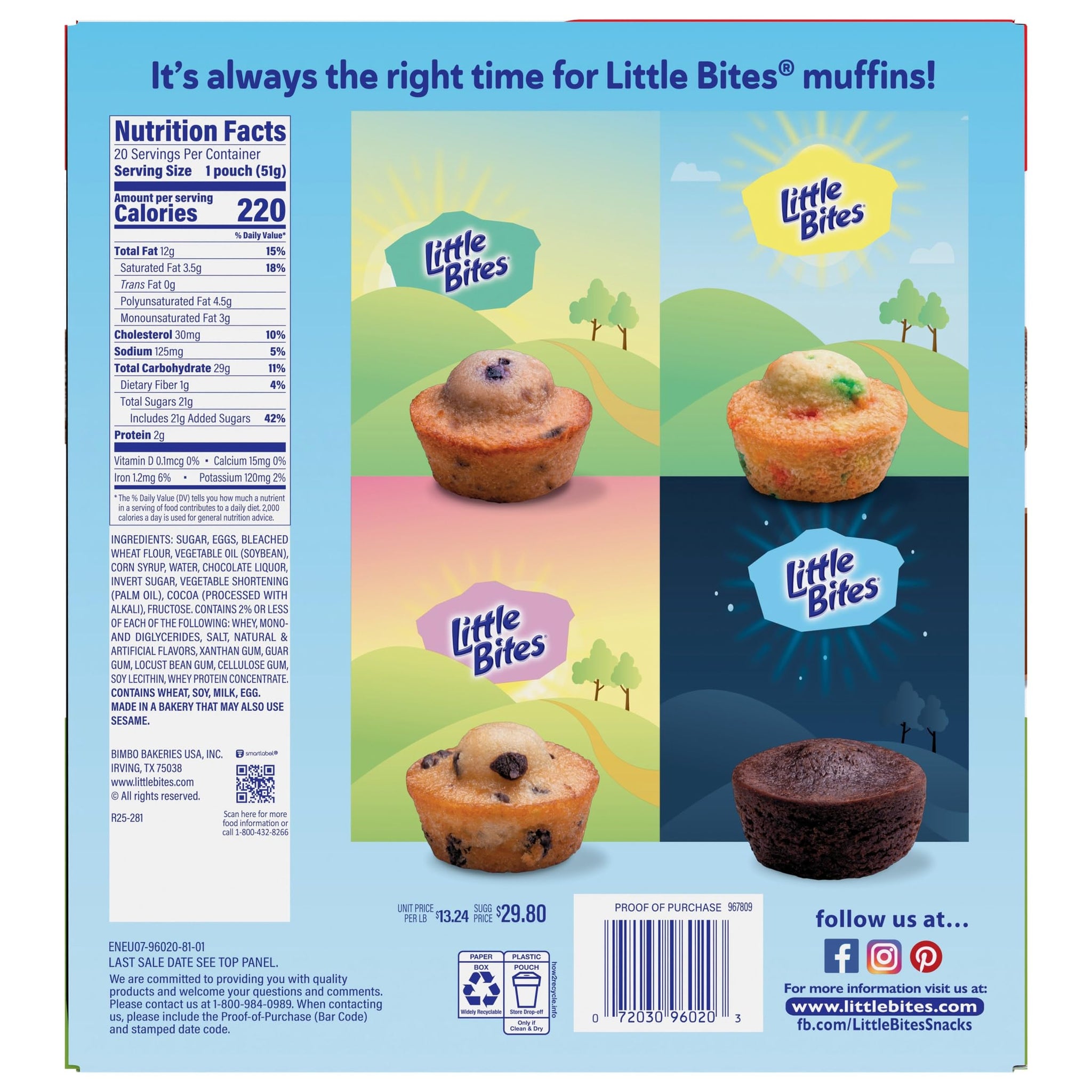 (Value Pack) Little Bites Fudge Brownies, 20 individual packs, (1.8 oz each), Made with Real Chocolate Mini Muffins, 36 oz Multipack