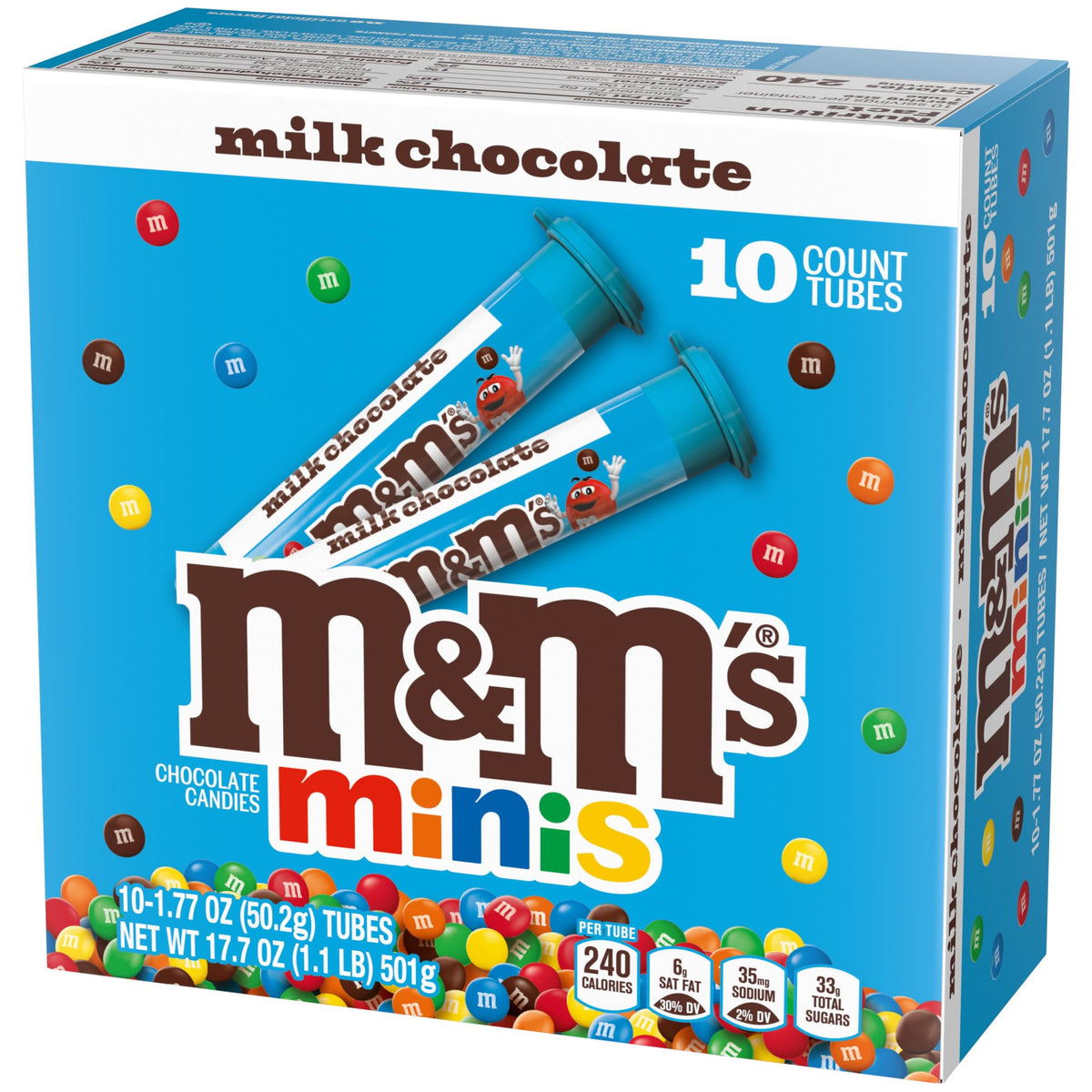 M&M'S Minis Milk Chocolate Candy Tubes, Bulk Box, 17.7-Ounce, 10 Ct