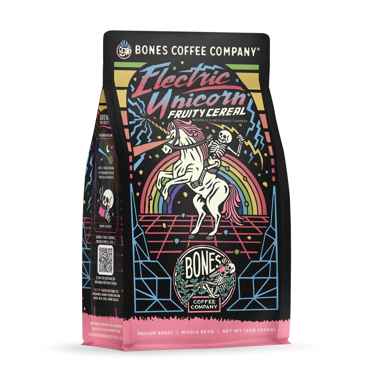 Bones Coffee Company Electric Unicorn, Fruity Cereal With Milk Flavored Coffee, Medium Roast Low Acid Arabica Beans Compatible with Auto drip