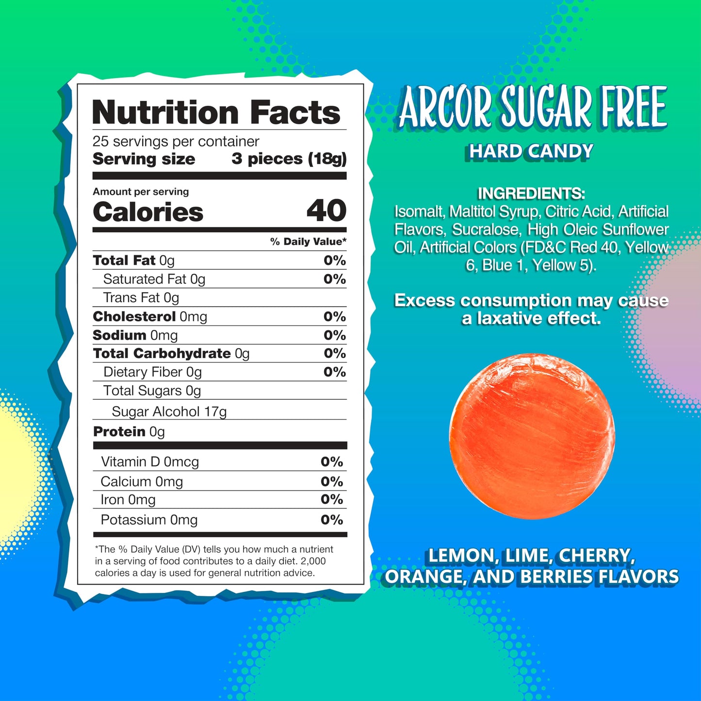 Sugar Free Hard Candy Mix | 1-Pound Pack | About 75 Pieces | Assorted Fruit Flavors | Individually Wrapped Sugarless Candies for Office Bowl | Lemon