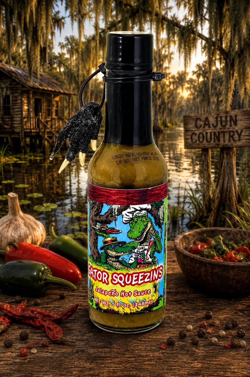 Gator Squeezins Jalapeno Alligator Hot Sauce with Free Gator Claw