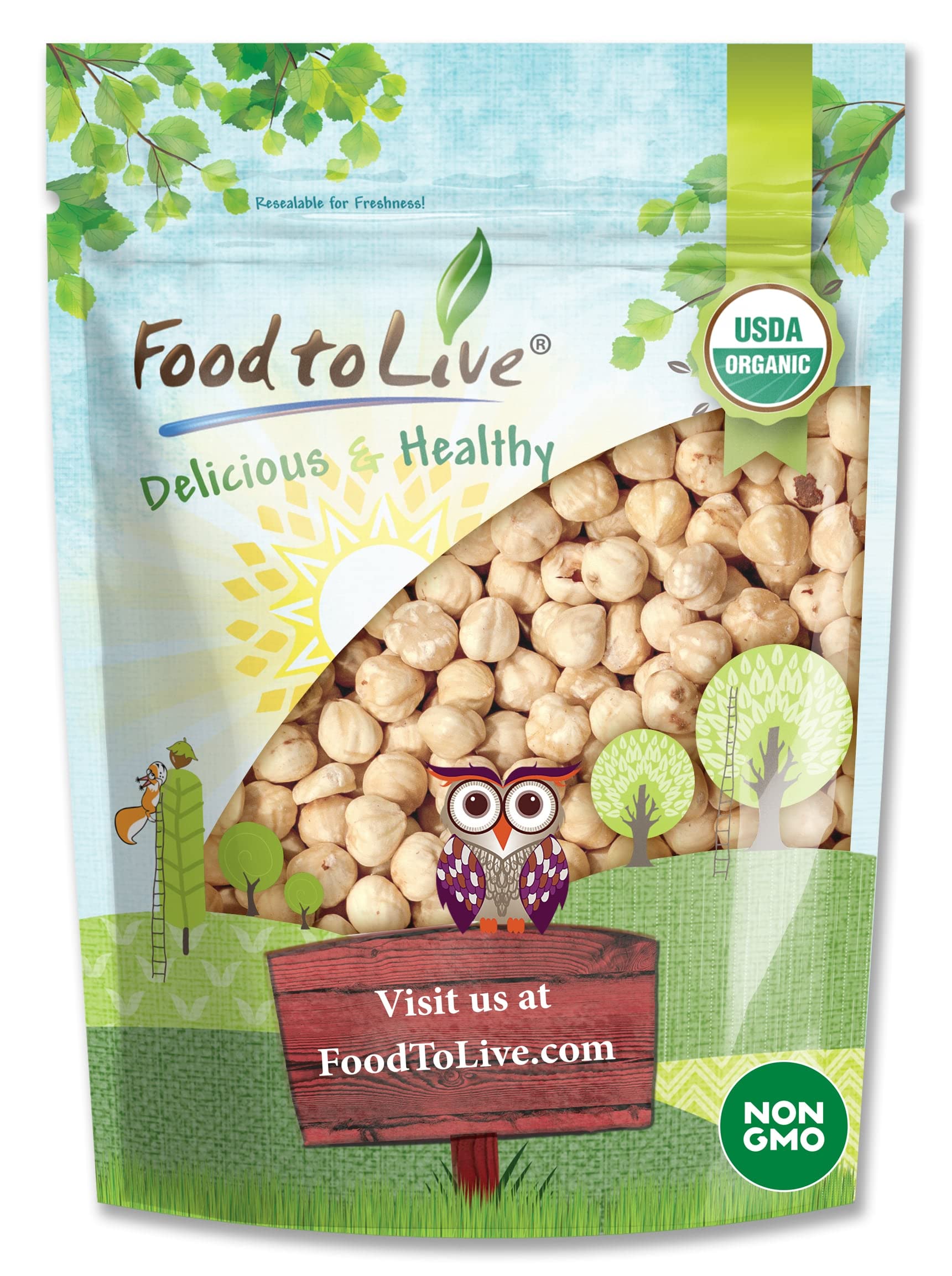 Organic Raw Blanched Hazelnuts, 1 Pound - Non-GMO Filberts, No Skin, Unsalted, Unroasted, Vegan, Bulk Nuts. Good Source of Protein. Great for Desserts