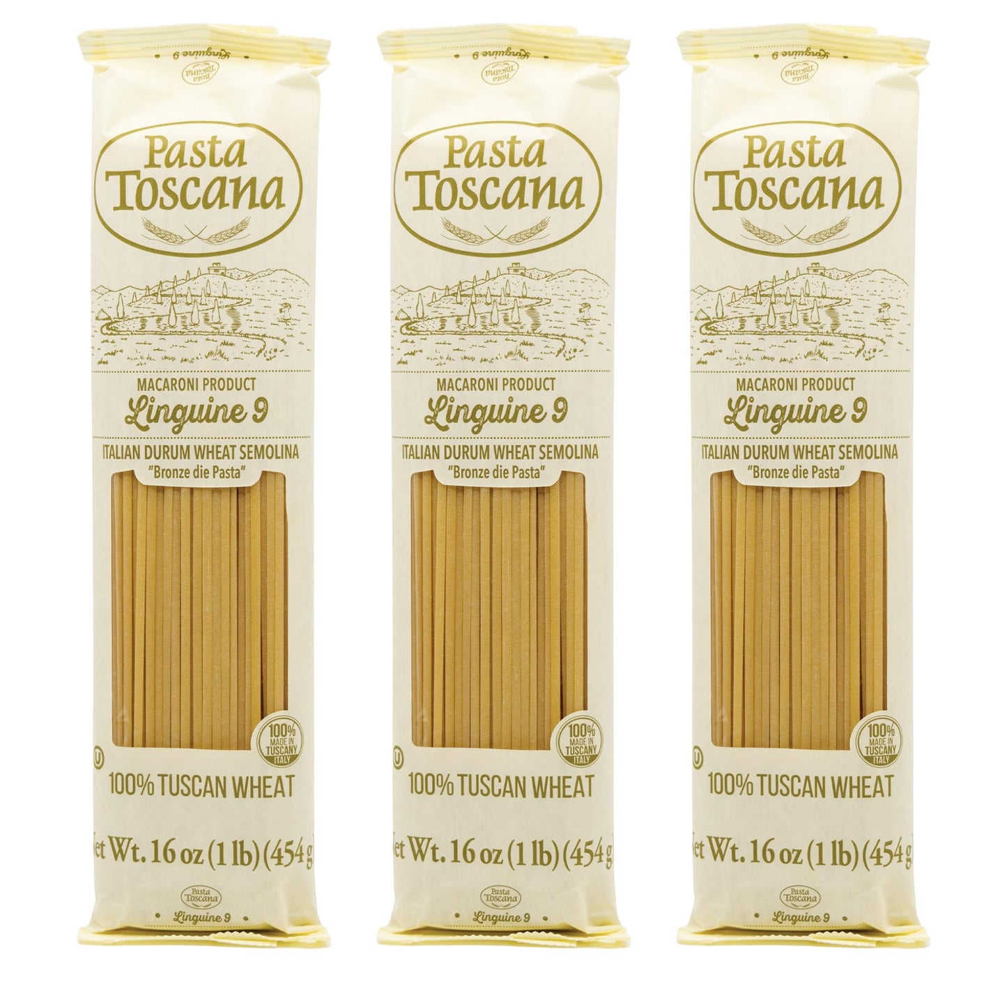 Pasta Toscana | Bronze Die Pasta | Italian Durum Wheat Semolina | Bronze die Pasta, 16 oz (Pack of 3, Linguine)
