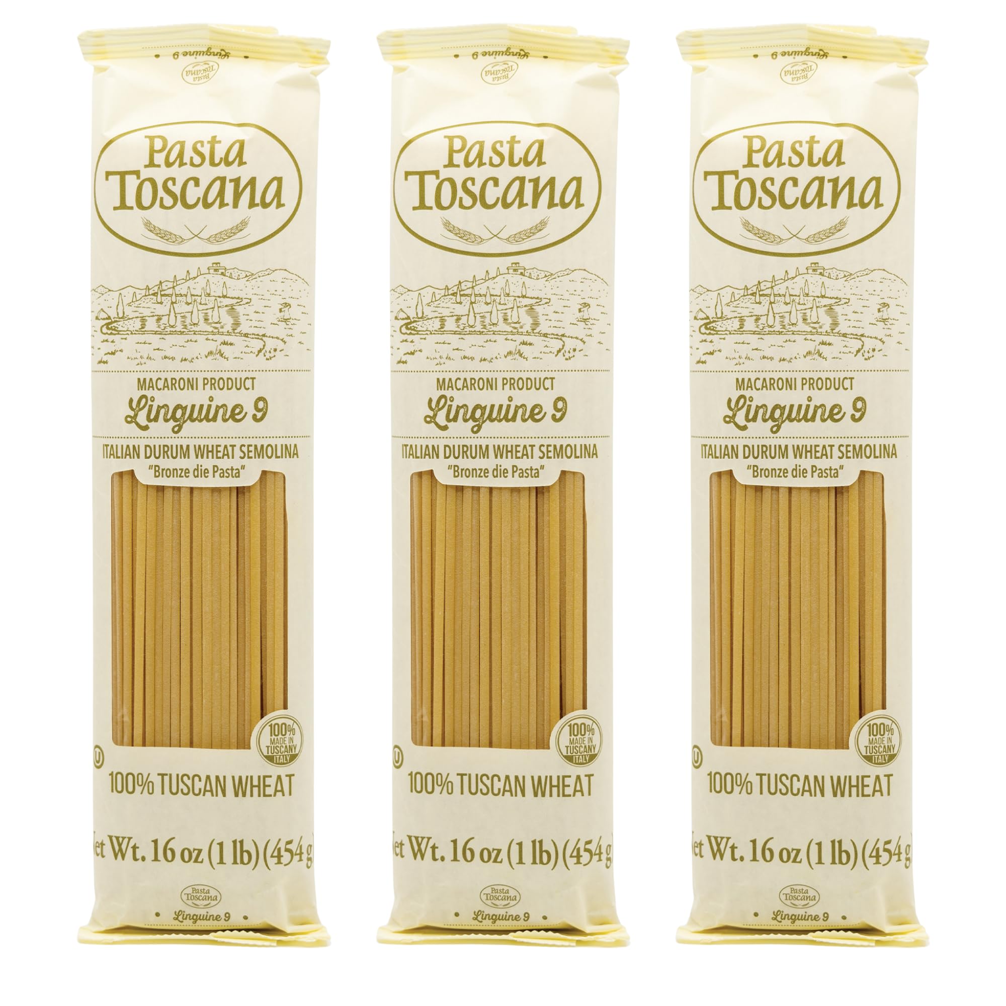 Pasta Toscana | Bronze Die Pasta | Italian Durum Wheat Semolina | Bronze die Pasta, 16 oz (Pack of 3, Linguine)