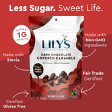 Lily's Sweets Dark Chocolate Caramels | Stevia Sweetened, No Added Sugar, Low-Carb, Keto Friendly | Fair Trade, Gluten-Free & Non-Gmo | 3.5 Oz, Pack