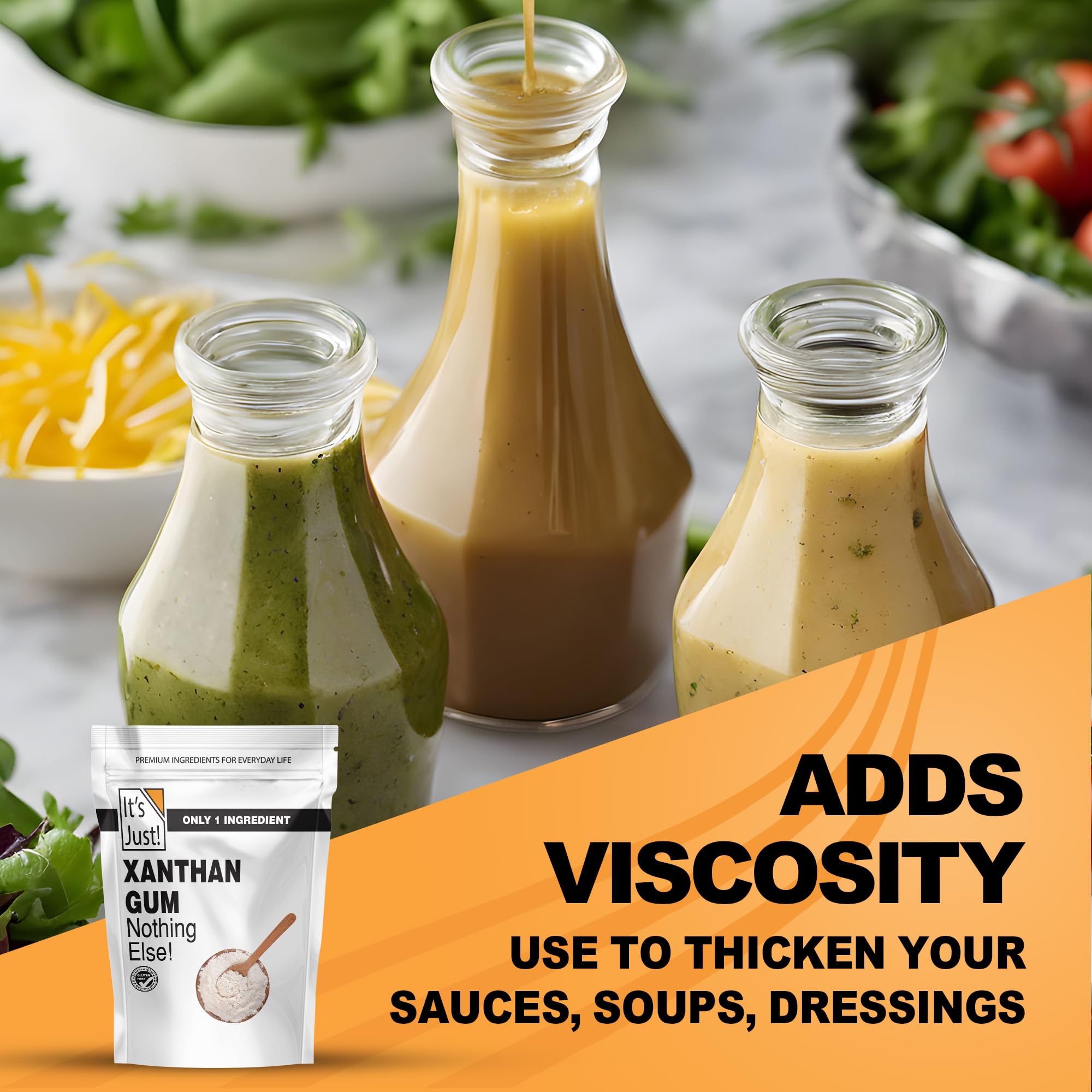 It's Just - Xanthan Gum, 8oz, Batch Tested Gluten Free, Keto Baking, Non-GMO, Thickener for Sauces, Soups, Dressings, Packaged in USA