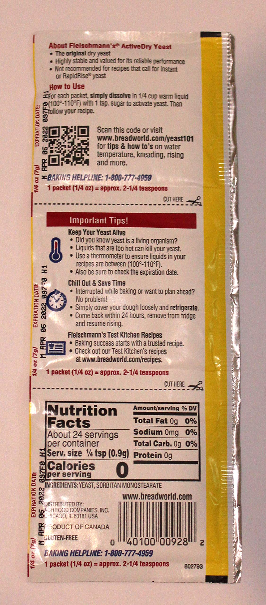 Fleischmann's Active Dry Yeast Strip, 0.25 Ounce (9 Count)