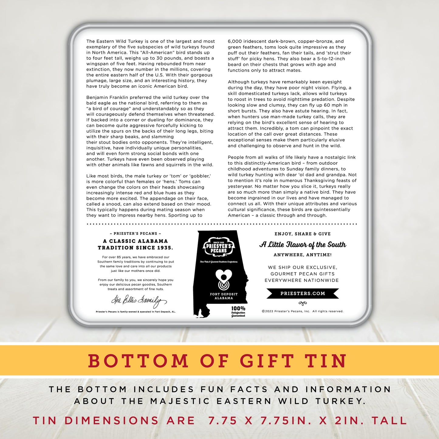 PRIESTER'S | Wild Turkey Gift Tin | Gorgeous Original Artwork + Gourmet Southern Pecan Treats | Unique & Delicious Gift | 7.75 x 7.75 x 2in