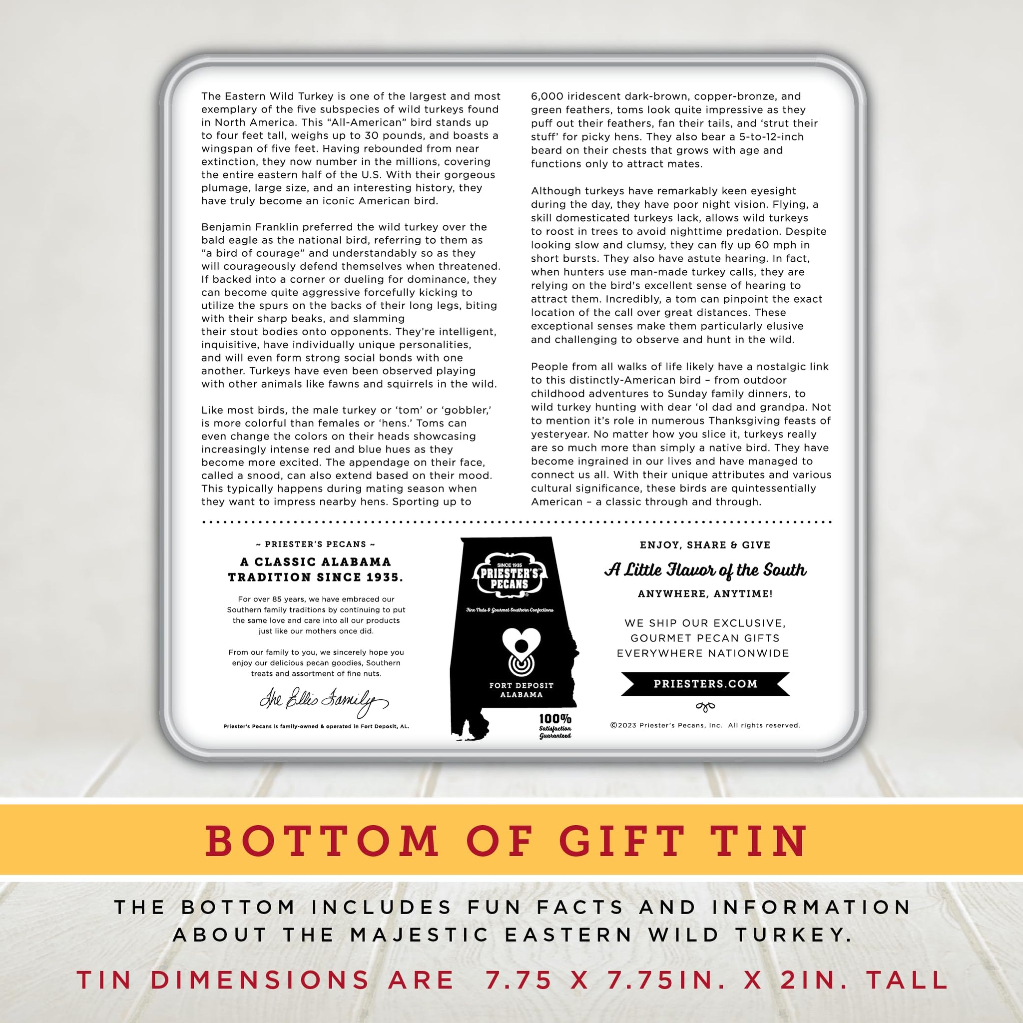 PRIESTER'S | Wild Turkey Gift Tin | Gorgeous Original Artwork + Gourmet Southern Pecan Treats | Unique & Delicious Gift | 7.75 x 7.75 x 2in