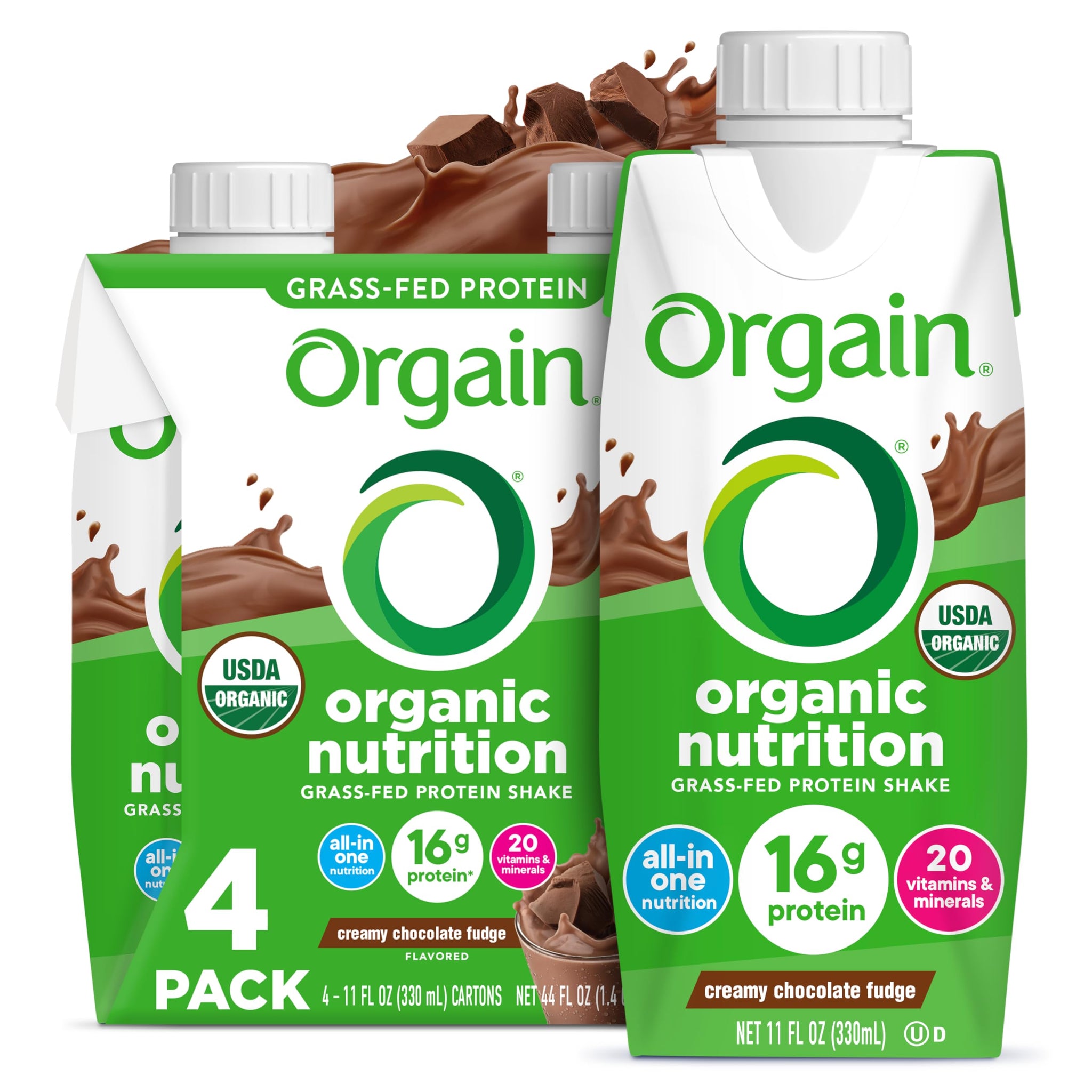 Orgain Organic Nutritional Shake, Creamy Chocolate Fudge - Meal Replacement, 16g Protein, 20 Vitamins & Minerals, Gluten & Soy Free, Kosher, Non-GMO