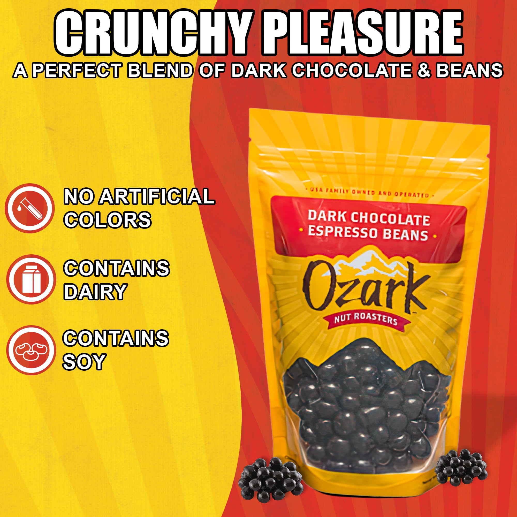OZARK NUT ROASTERS, Dark Chocolate Espresso Beans, Coffee-Flavored Snacks, World-Class Gourmet Dark Chocolate Coffee Beans, 14 oz, Pack of 1