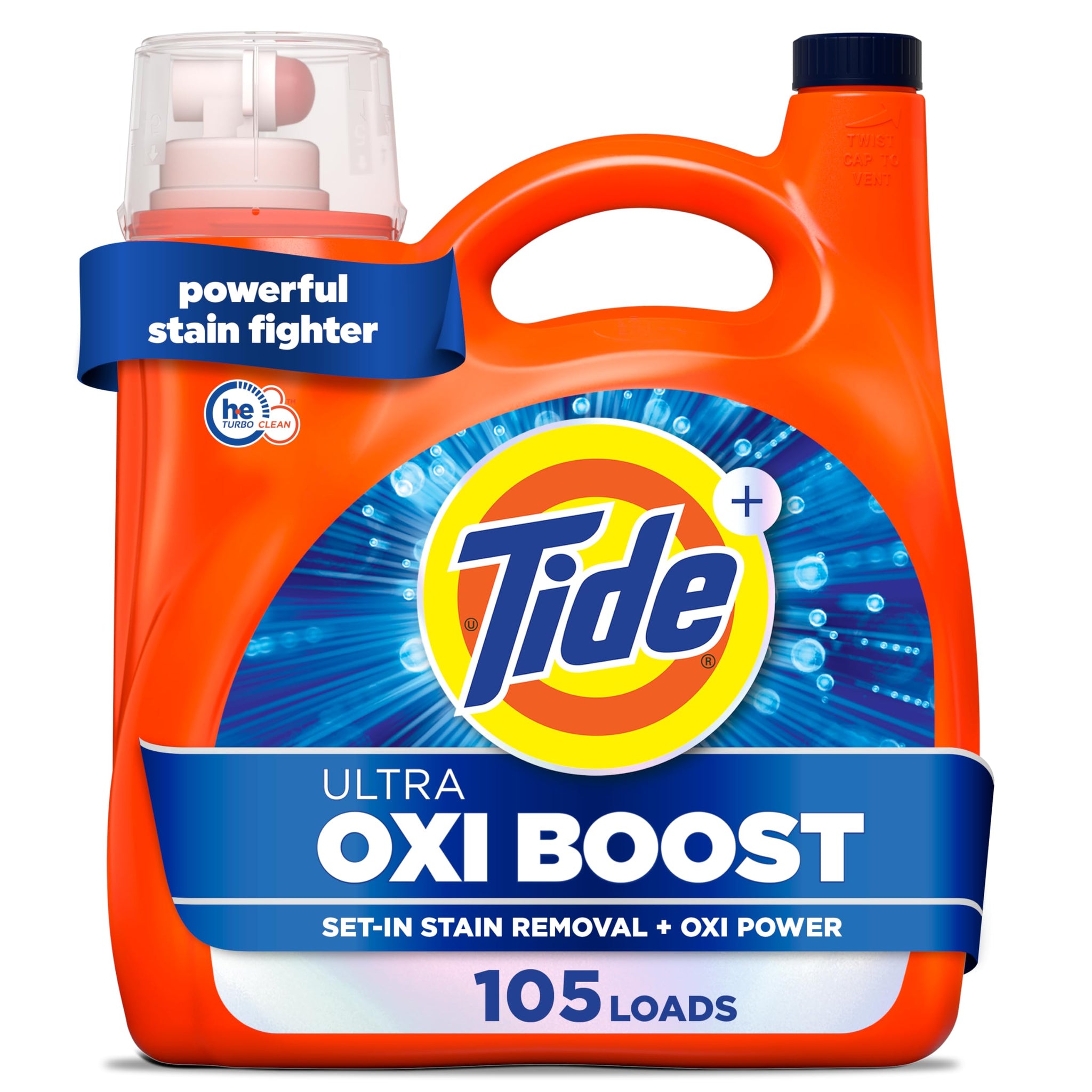 Tide Ultra Oxi Boost Liquid Laundry Detergent, 148 fl oz, 105 Loads, Advanced Stain Remover with Extra Oxi Power