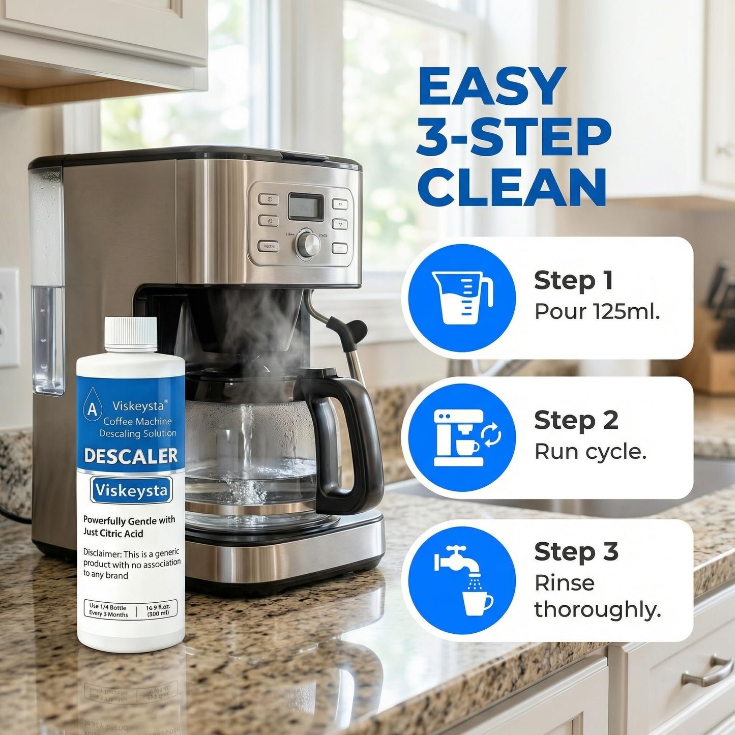 Viskeysta Descaling Solution Compatible with Cuisinart Coffee Machines, 500ml Bottle for 4 Uses