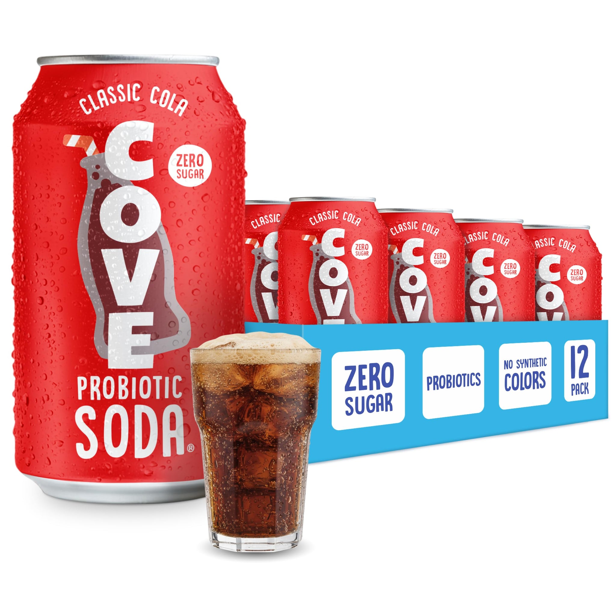 Cove Probiotic Soda, Zero Sugar Better-For-You Alternative - Refreshing, Delicious Probiotic Drink, No Synthetic Colors & Caffeine Free - Classic