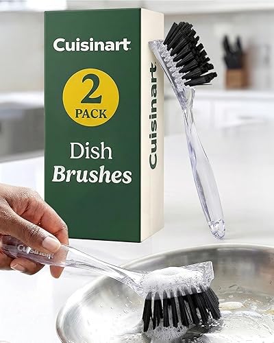 Cuisinart Dish Brush with Handle 2 Pack - Kitchen Scrub Brush for Dishes, Pots & Pans, Non-Scratch Dish Scrubber, Firm Bristles for Sink & Cookware