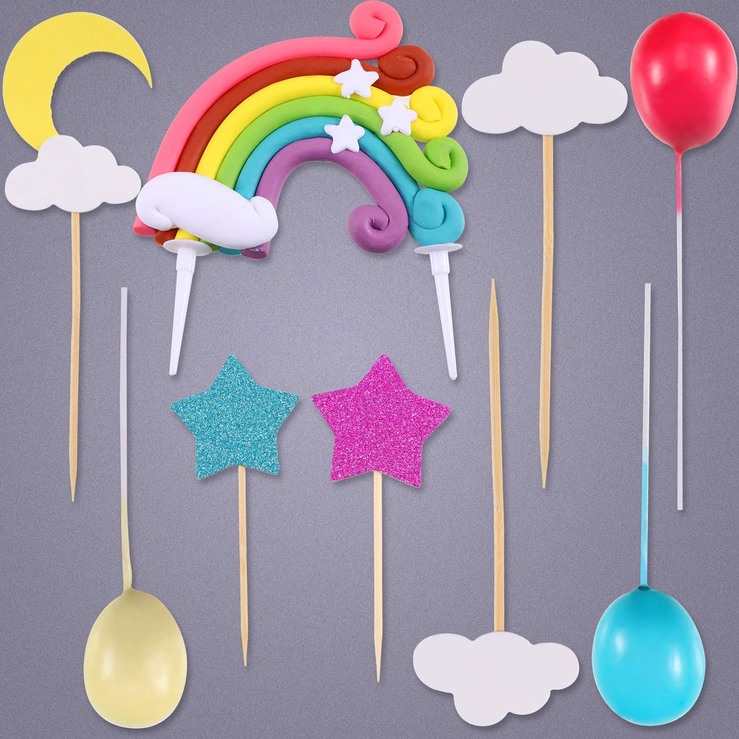 15 Pieces Rainbow Cake Decorations Rainbow Cake Toppers for Birthday Decorations Wedding Party Favors Supplies
