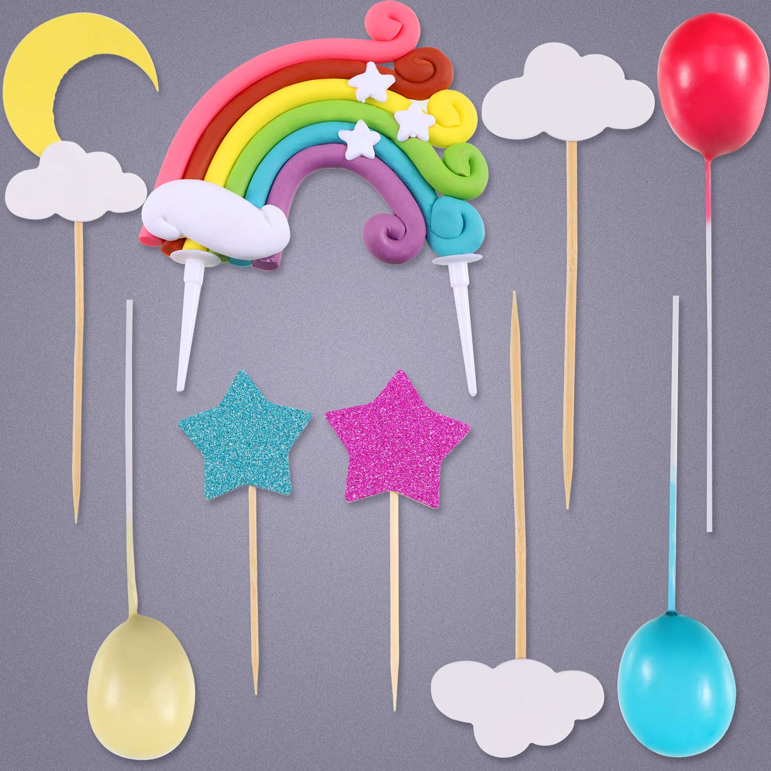 15 Pieces Rainbow Cake Decorations Rainbow Cake Toppers for Birthday Decorations Wedding Party Favors Supplies