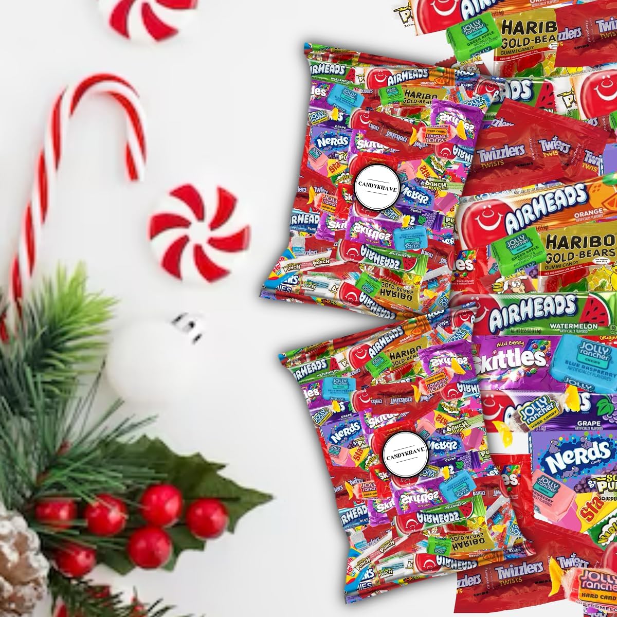 Christmas Candy Individually Wrapped Treats - 3LB Holiday Bulk Assorted Variety Pack - Party Favor Bags - Full-Size Bars - Stocking Stuffer Mix