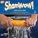 ShamWow 4pk (20"x27") Shammy Super Absorbent Multi-Purpose Home Cleaning, Chamois Towel for Cars, Lint-Free, Streak-Free & Scratch-Free, Holds 10x Its