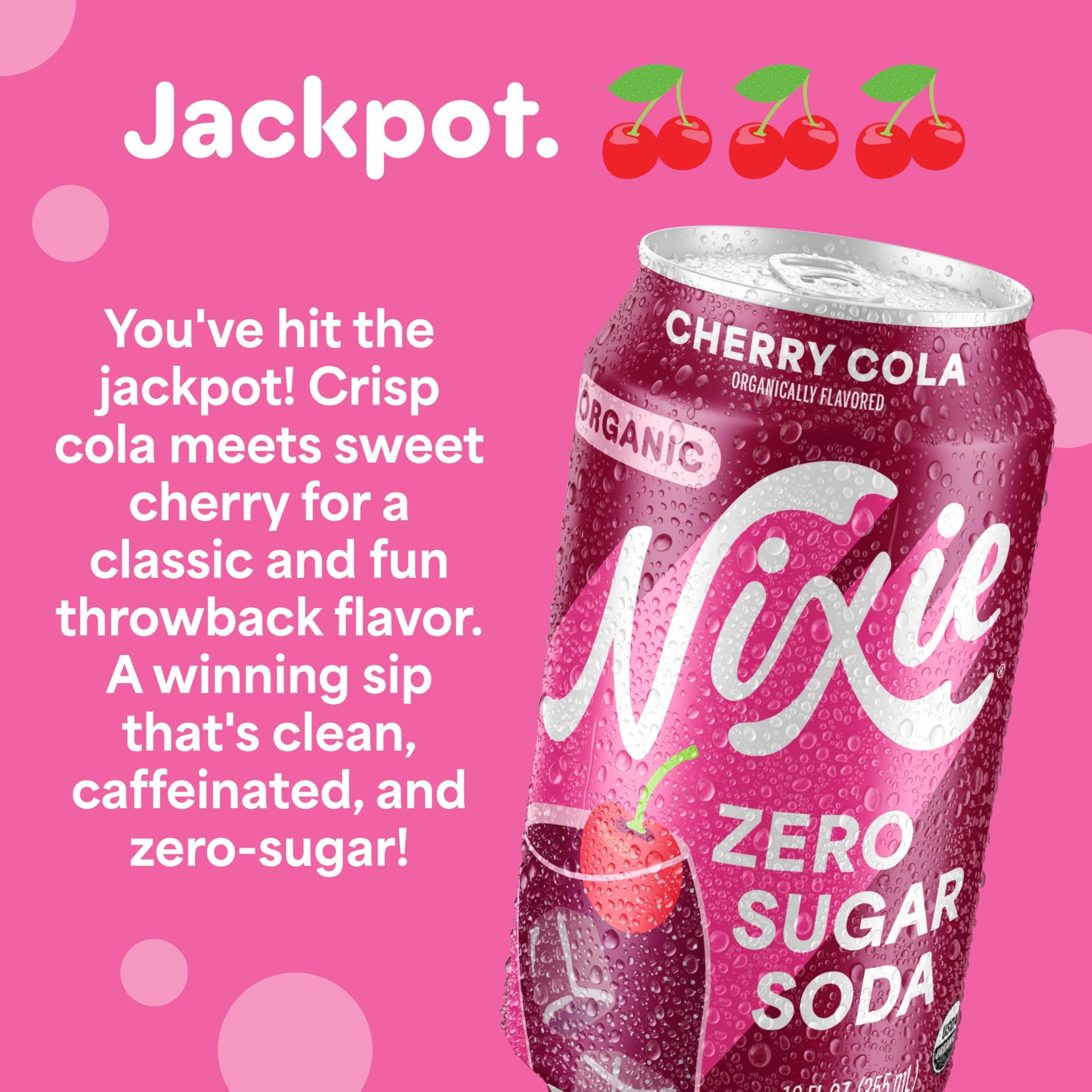 Nixie Organic Zero Sugar Soda, NEW Cherry Cola, Healthy Soda Pop, Non-GMO, 0 Sugar, 0 Calories, 40mg Caffeine, 12oz Cans (12 Pack)