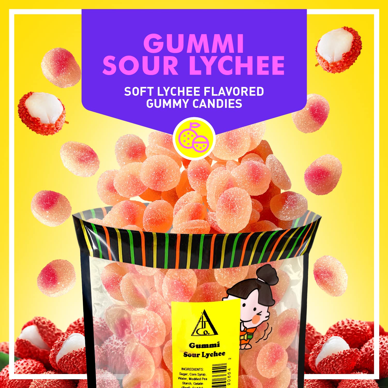 Gummy Sour Lychee Fruit Candy 12 oz - Sweet and Delicious Candy Snack - Perfect Size Bag For Sharing With Friends - Bite Size Pieces For Any Occasion