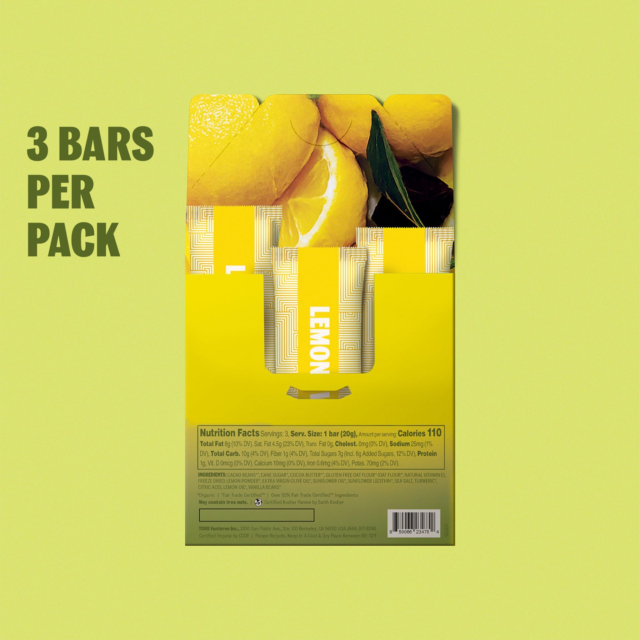 TCHO Lemon Twist Chocolate Bar (3 Pack) | 67% Dark Chocolate Shell with Lemon & Oat-Milk White Chocolate Filling | Plant-Based Organic & Fair Trade |
