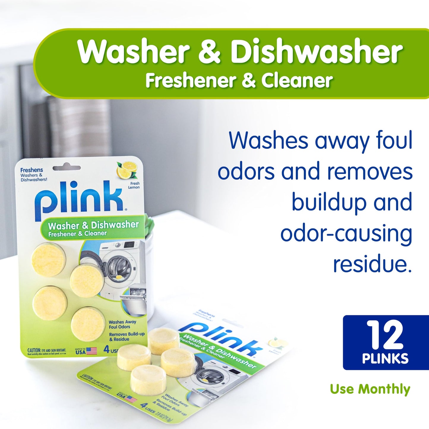 Plink Washing Machine and Dishwasher Cleaner and Freshener, Prevents Residue and Removes Odors in Kitchen and Laundry Room Appliances