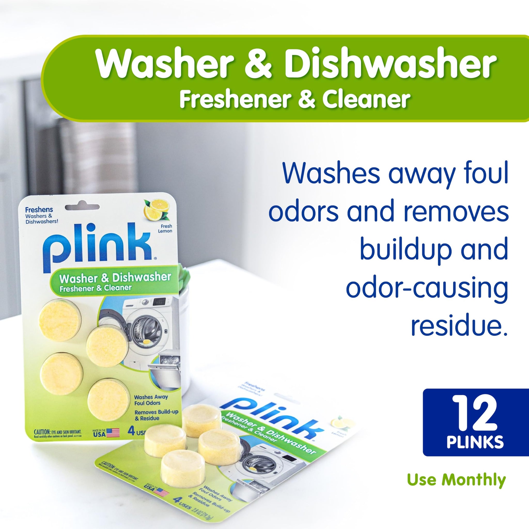 Plink Washing Machine and Dishwasher Cleaner and Freshener, Prevents Residue and Removes Odors in Kitchen and Laundry Room Appliances