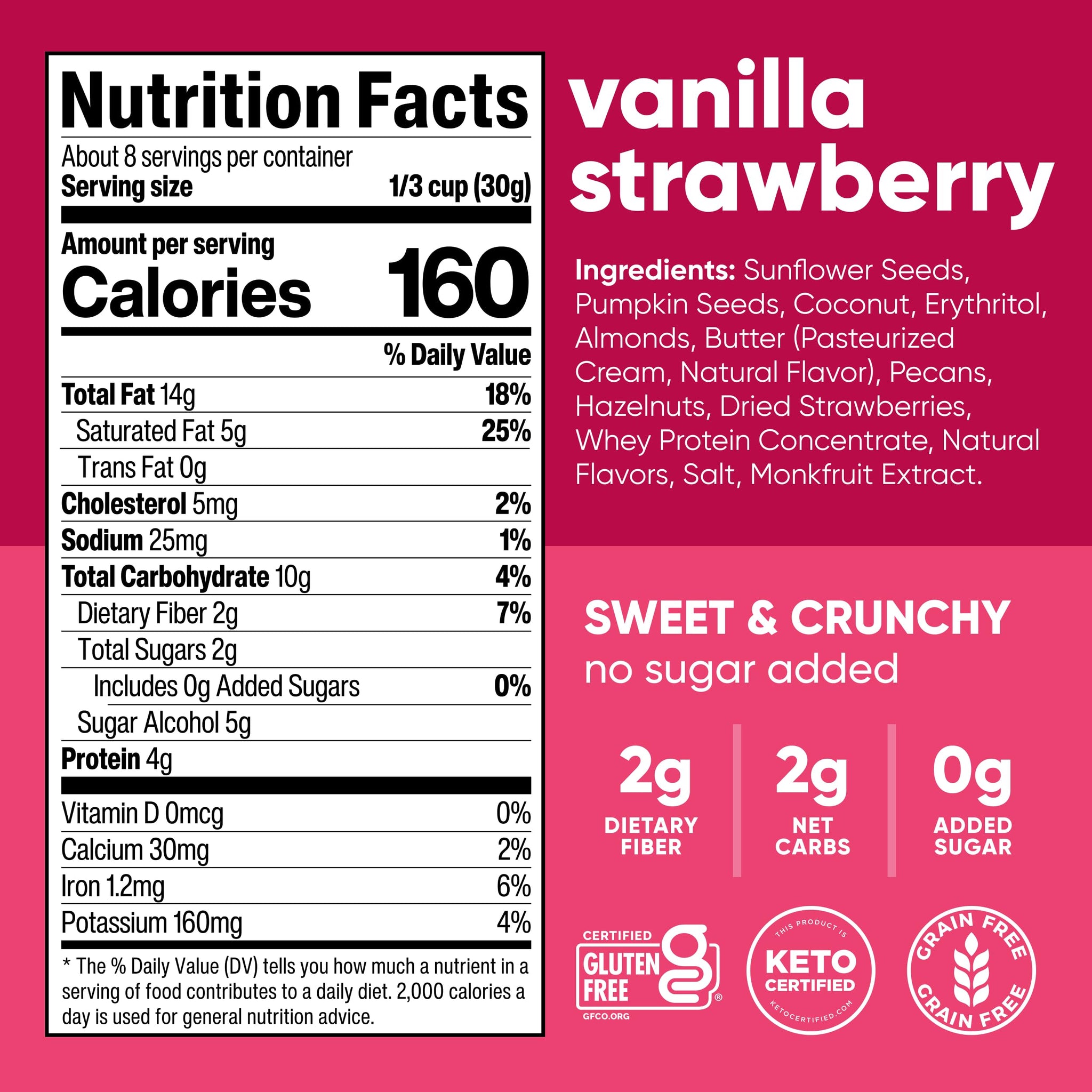 NuTrail Nut Granola Cereal, Vanilla Strawberry, No Sugar Added, Keto, Low Carb, Gluten Free, Grain Free, Healthy Breakfast 8 oz. 3 Count