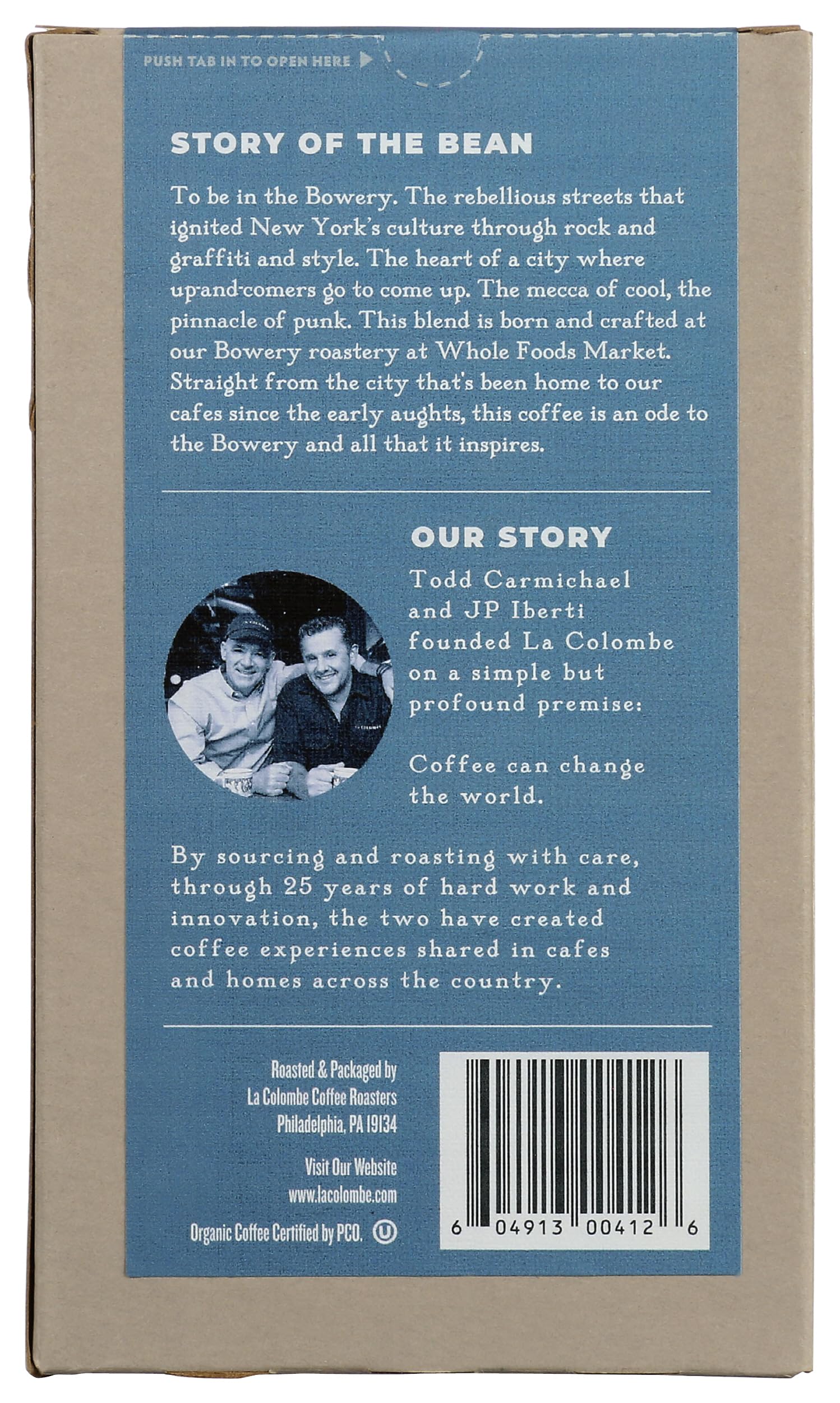 LA COLOMBE Organic Bowery Blend Whole Bean Coffee, 12 OZ